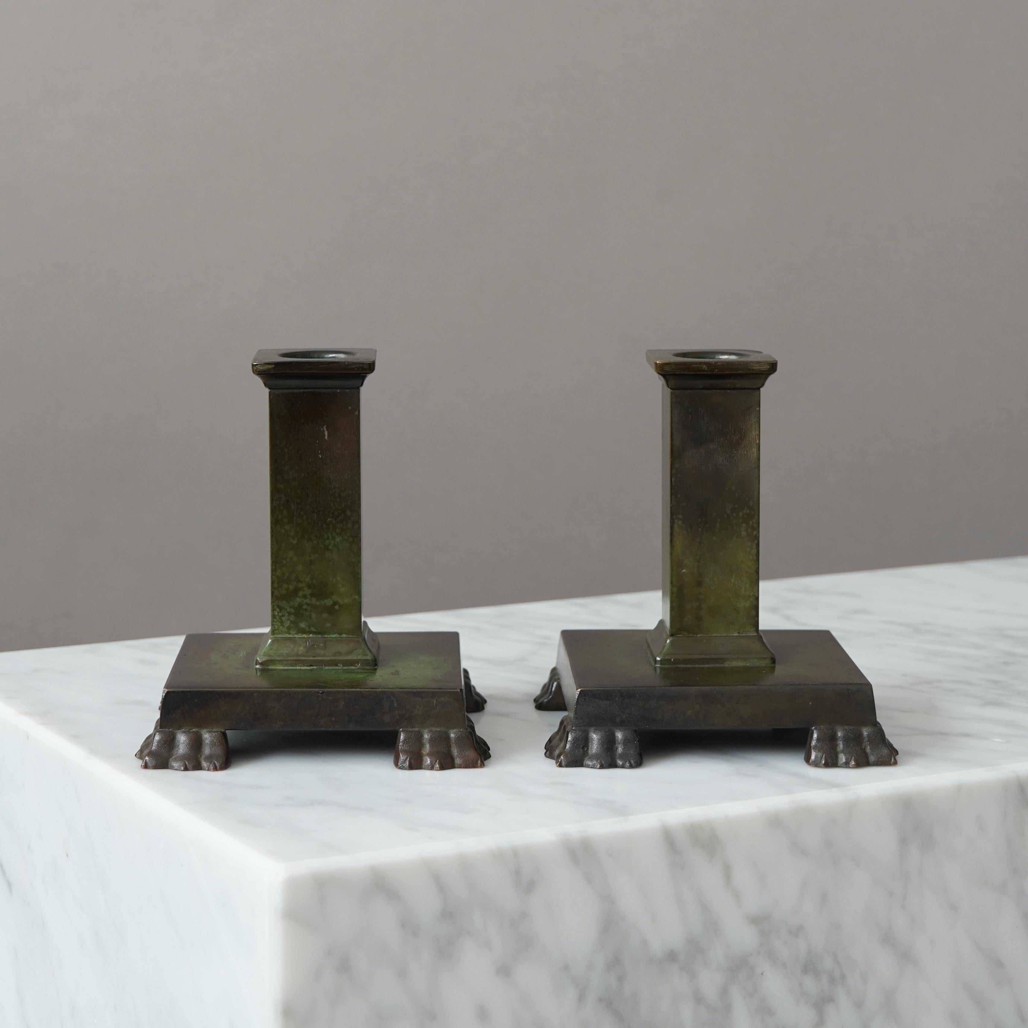 Pair of Bronze Art Deco Candlesticks by GAB Guldsmedsaktiebolaget, Sweden, 1930s 6