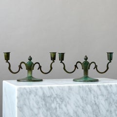 Paar Art-Déco-Kerzenständer aus Bronze von GAB Guldsmedsaktiebolaget, Schweden, 1930er Jahre