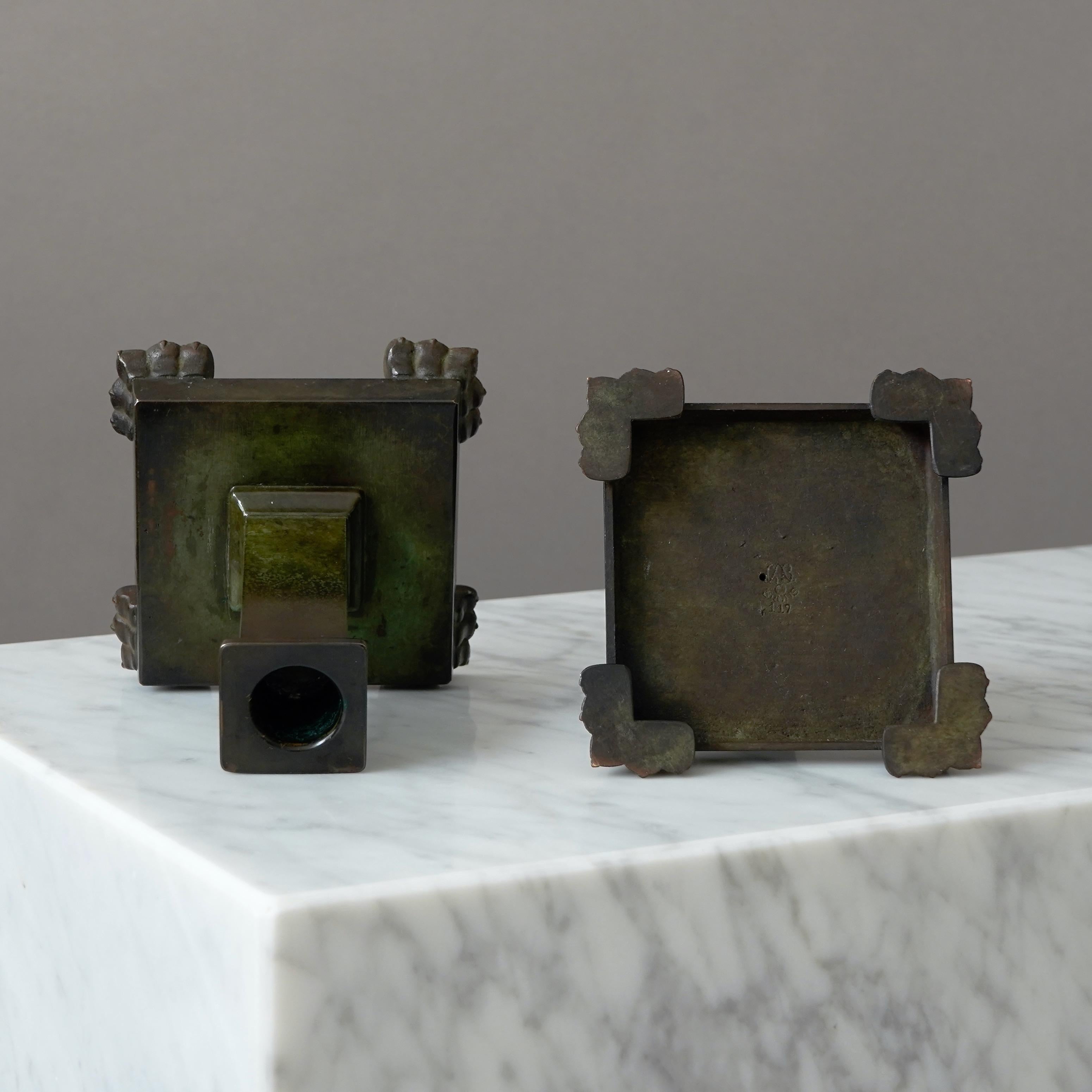 Swedish Pair of Bronze Art Deco Candlesticks by GAB Guldsmedsaktiebolaget, Sweden, 1930s