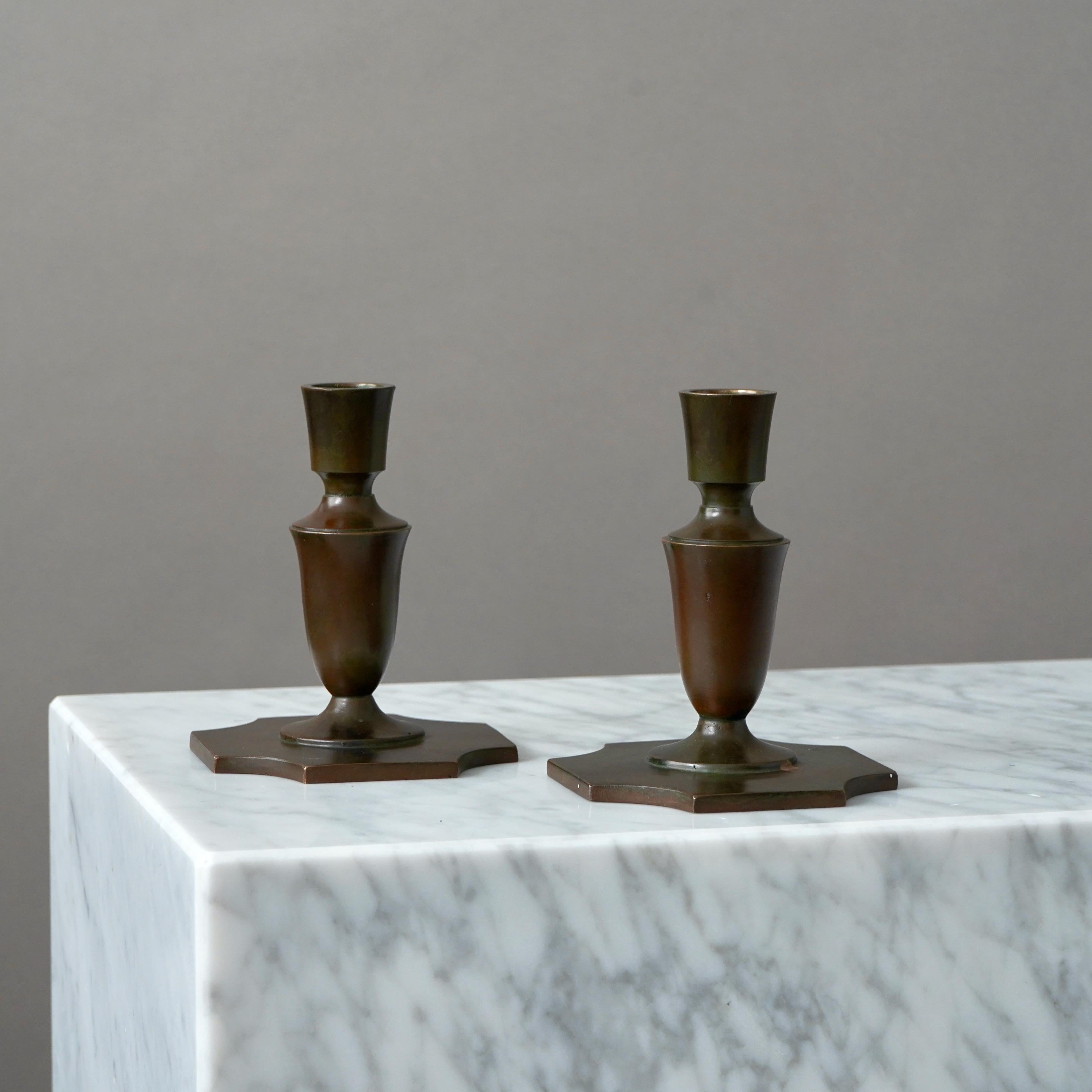 Swedish Pair of Bronze Art Deco Candlesticks by GAB Guldsmedsaktiebolaget, Sweden, 1930s