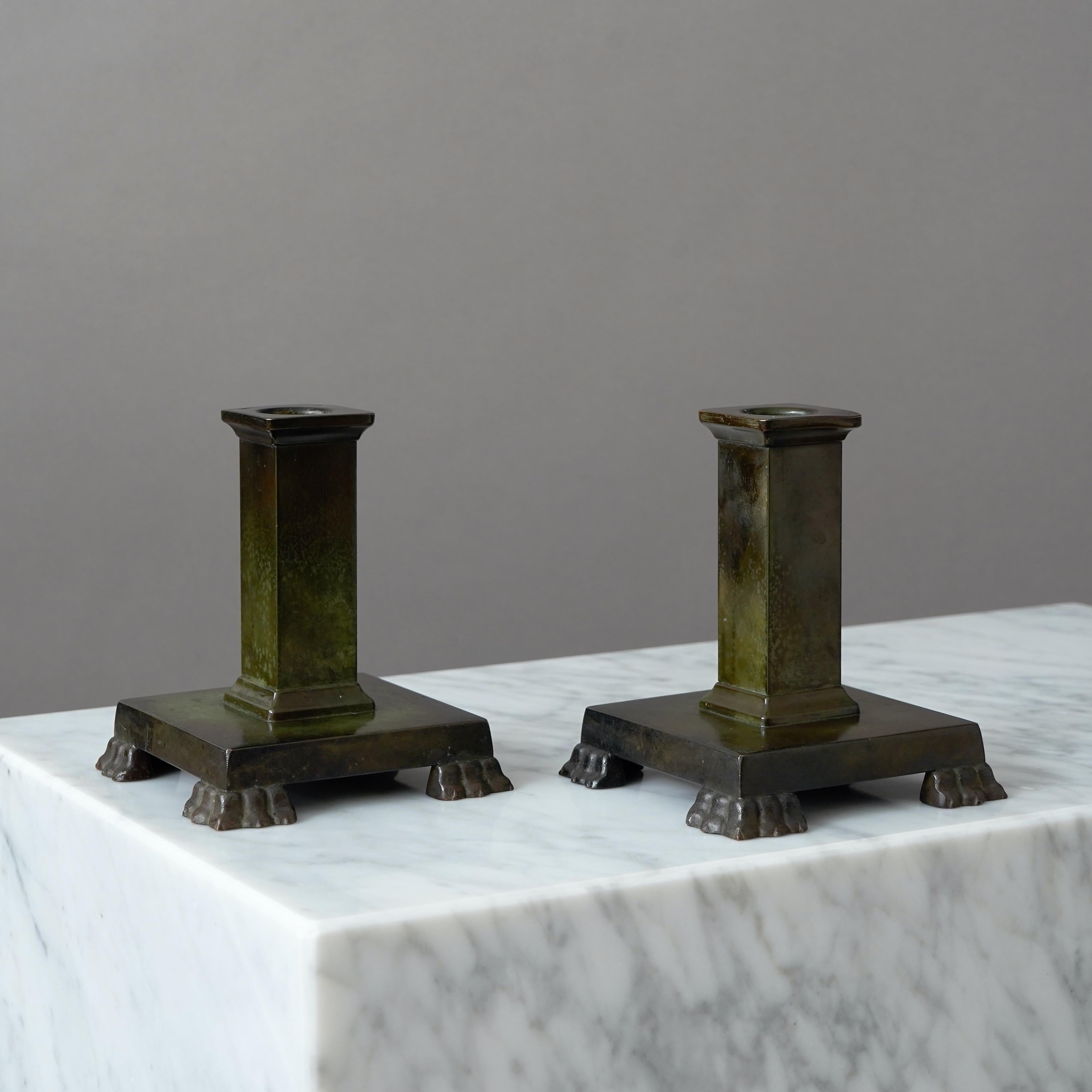 Pair of Bronze Art Deco Candlesticks by GAB Guldsmedsaktiebolaget, Sweden, 1930s 1