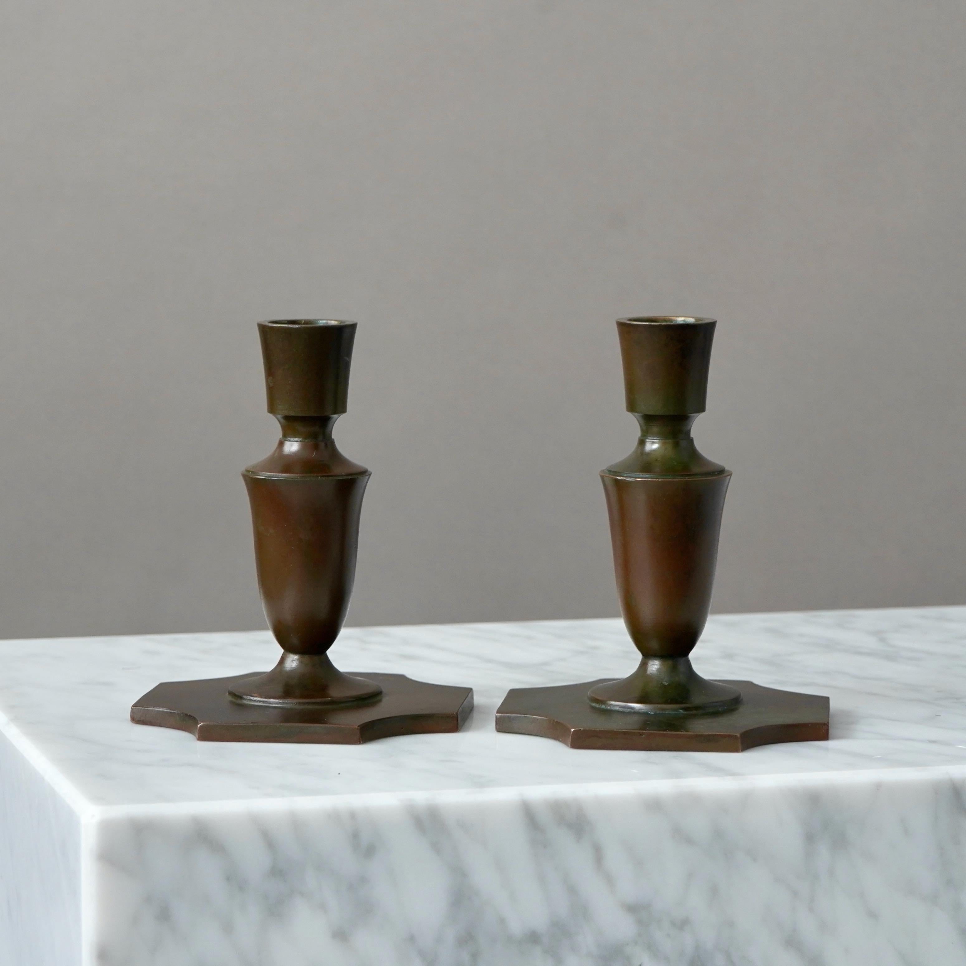 Pair of Bronze Art Deco Candlesticks by GAB Guldsmedsaktiebolaget, Sweden, 1930s 1