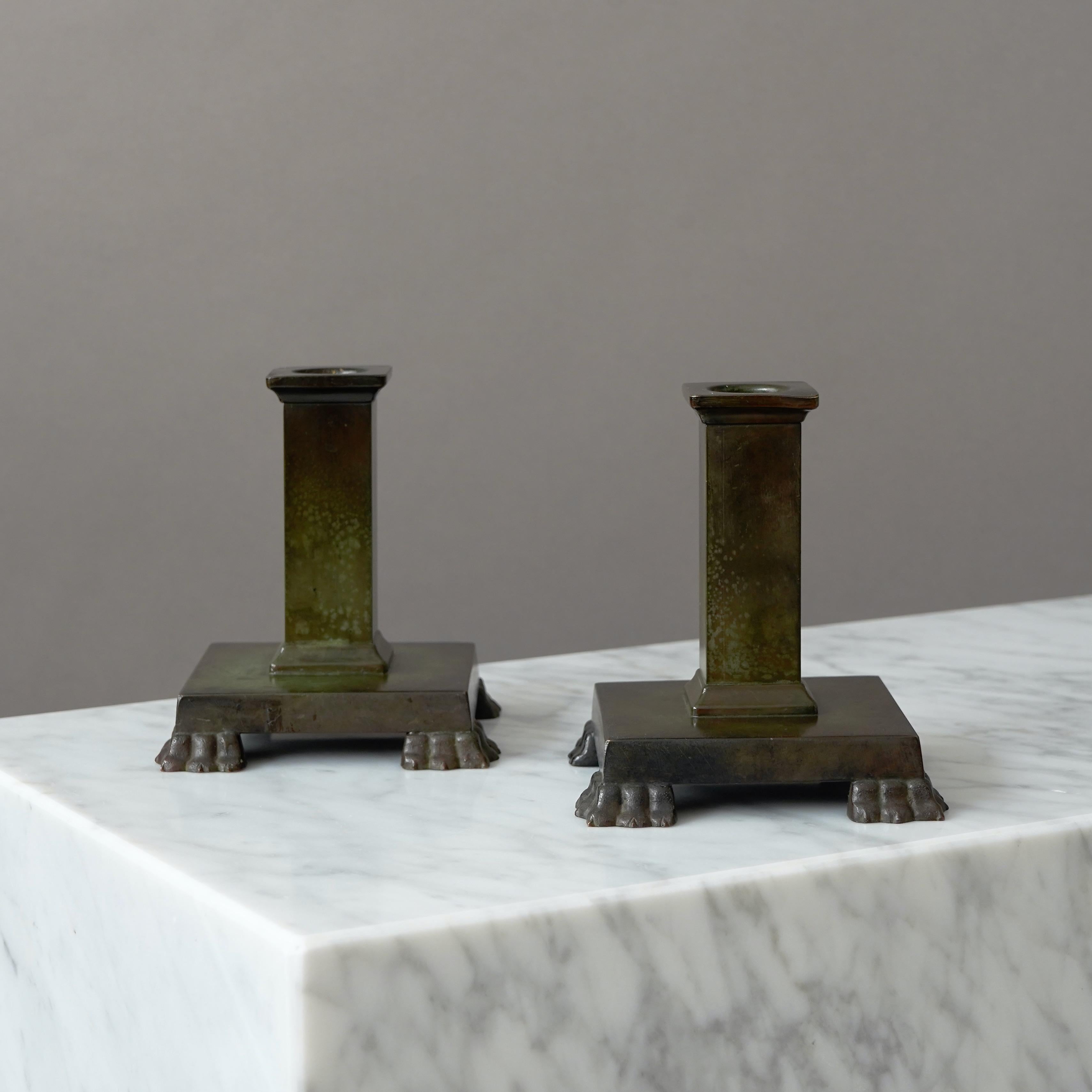 Pair of Bronze Art Deco Candlesticks by GAB Guldsmedsaktiebolaget, Sweden, 1930s 2