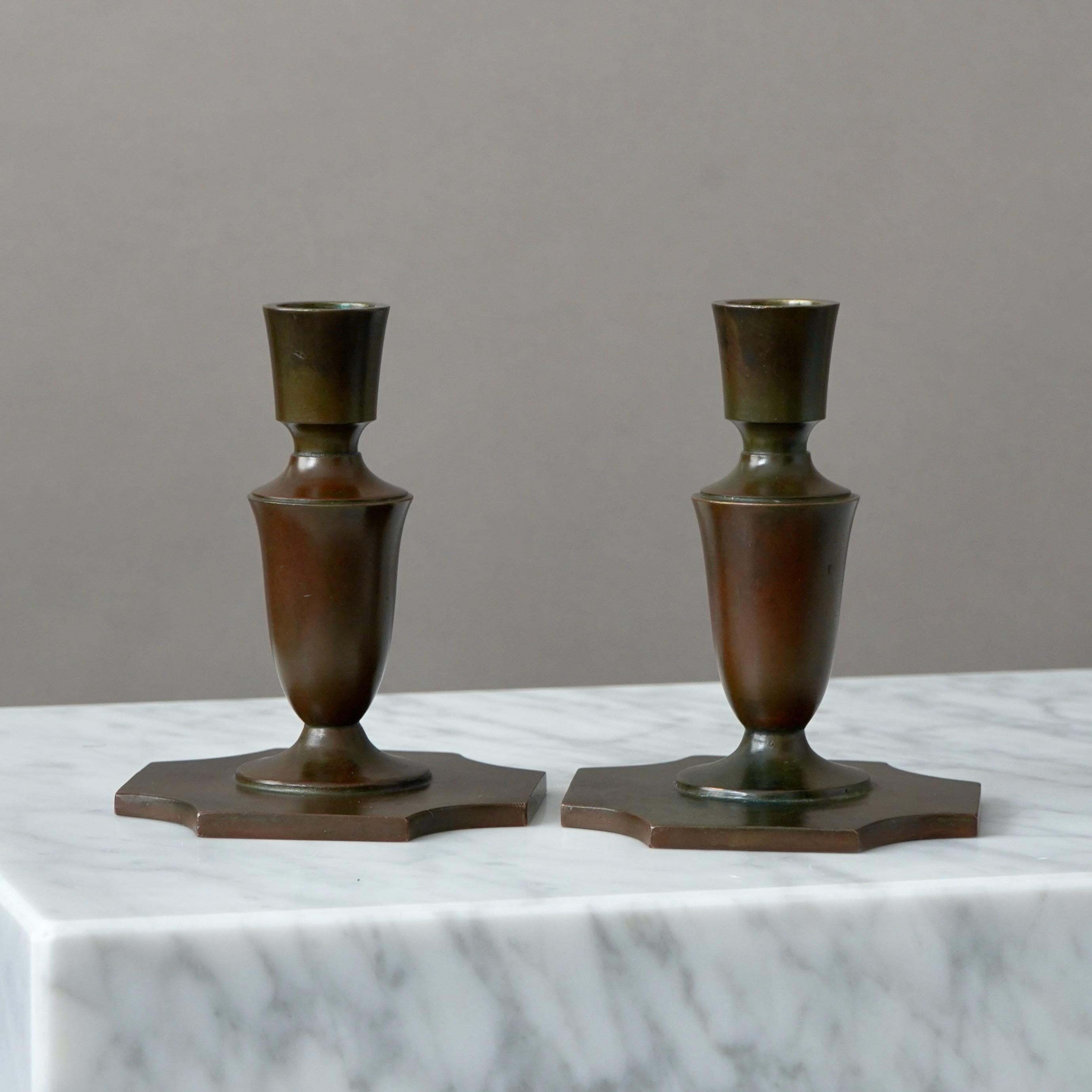 Pair of Bronze Art Deco Candlesticks by GAB Guldsmedsaktiebolaget, Sweden, 1930s 2