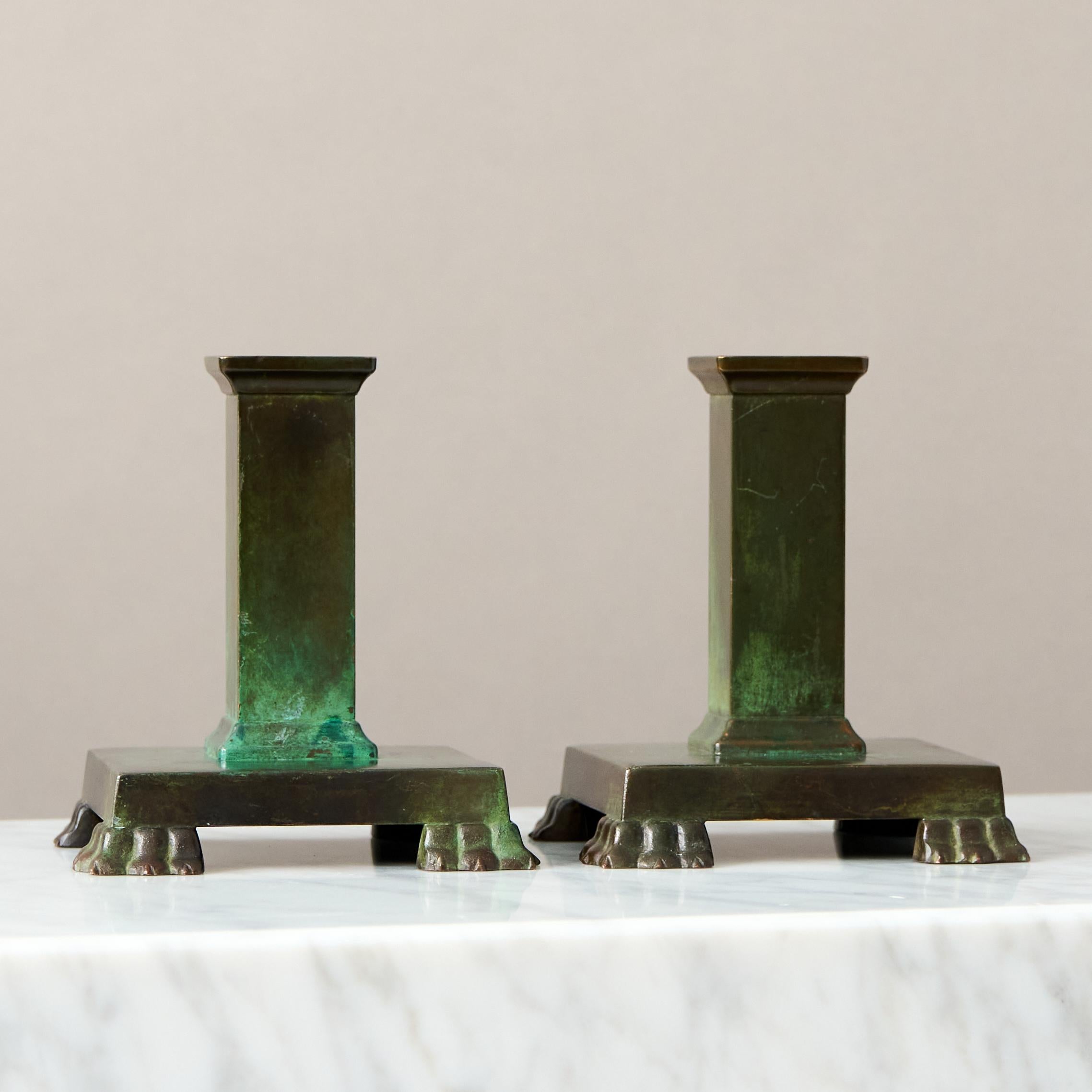Pair of Bronze Art Deco Candlesticks by GAB Guldsmedsaktiebolaget, Sweden, 1930s in vendita 1