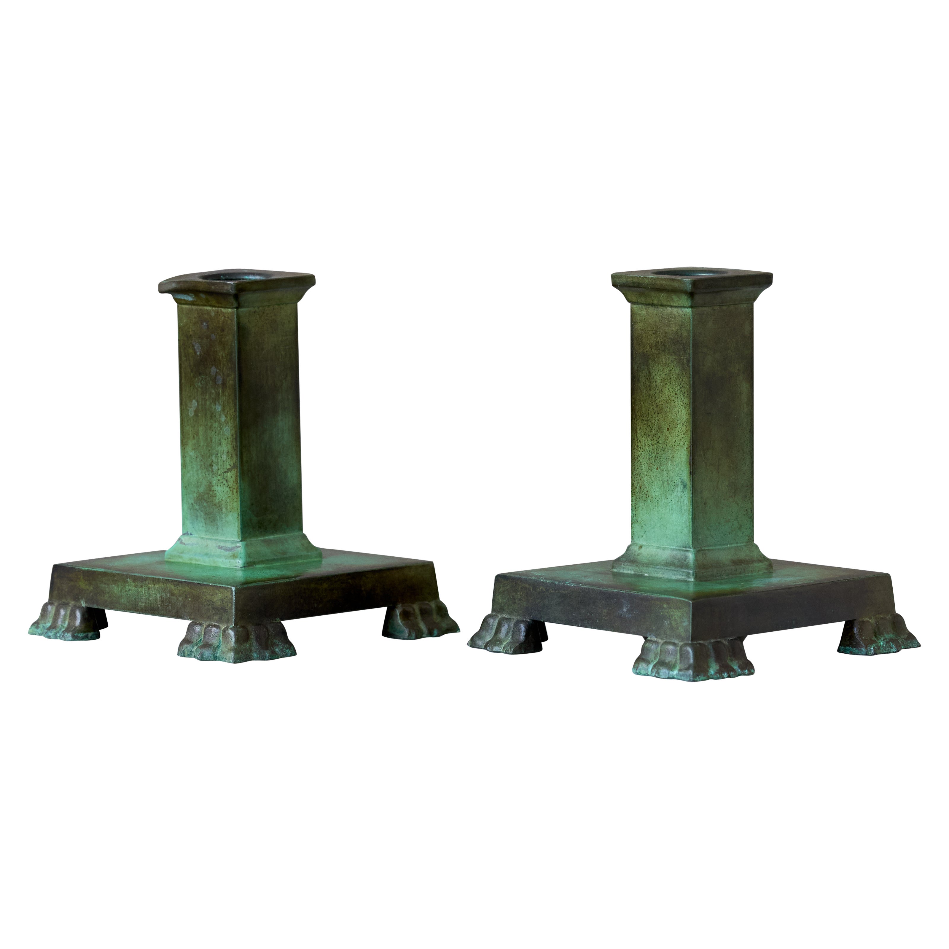 Paire de chandeliers Art déco en bronze par GAB Guldsmedsaktiebolaget, Suède, années 1930 en vente
