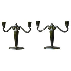 Pair of Bronze Art Deco Candlesticks by GAB Guldsmedsaktiebolaget, Sweden, 1930s