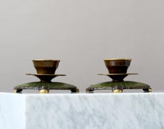 Pair of Bronze Art Deco Candlesticks by H.F. Ægte Bronce, Denmark, 1930s