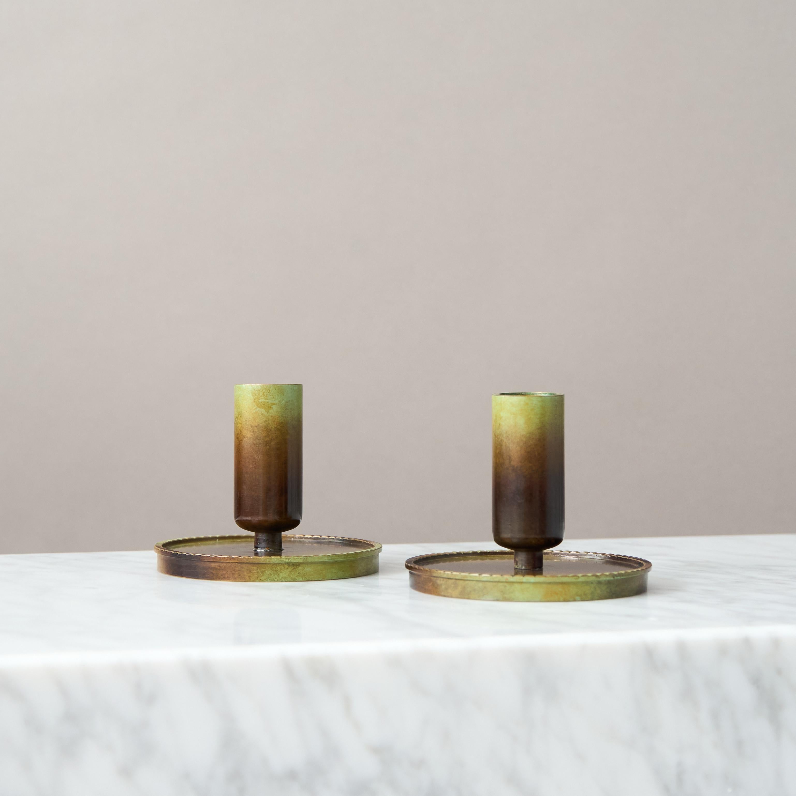 Pair of Bronze Art Deco Candlesticks by Ystad Brons, Sweden, 1930s For Sale 1
