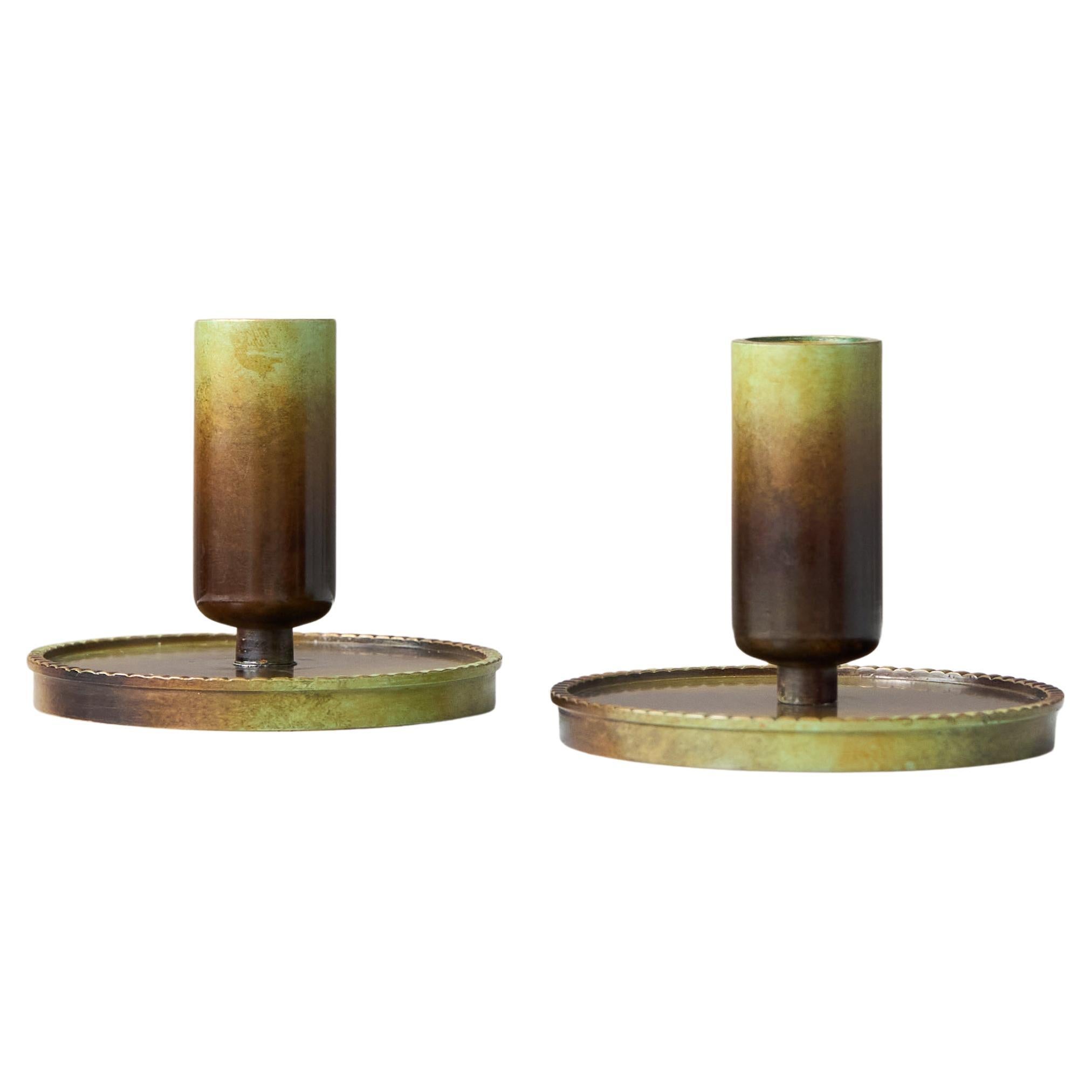 Pair of Bronze Art Deco Candlesticks by Ystad Brons, Sweden, 1930s For Sale