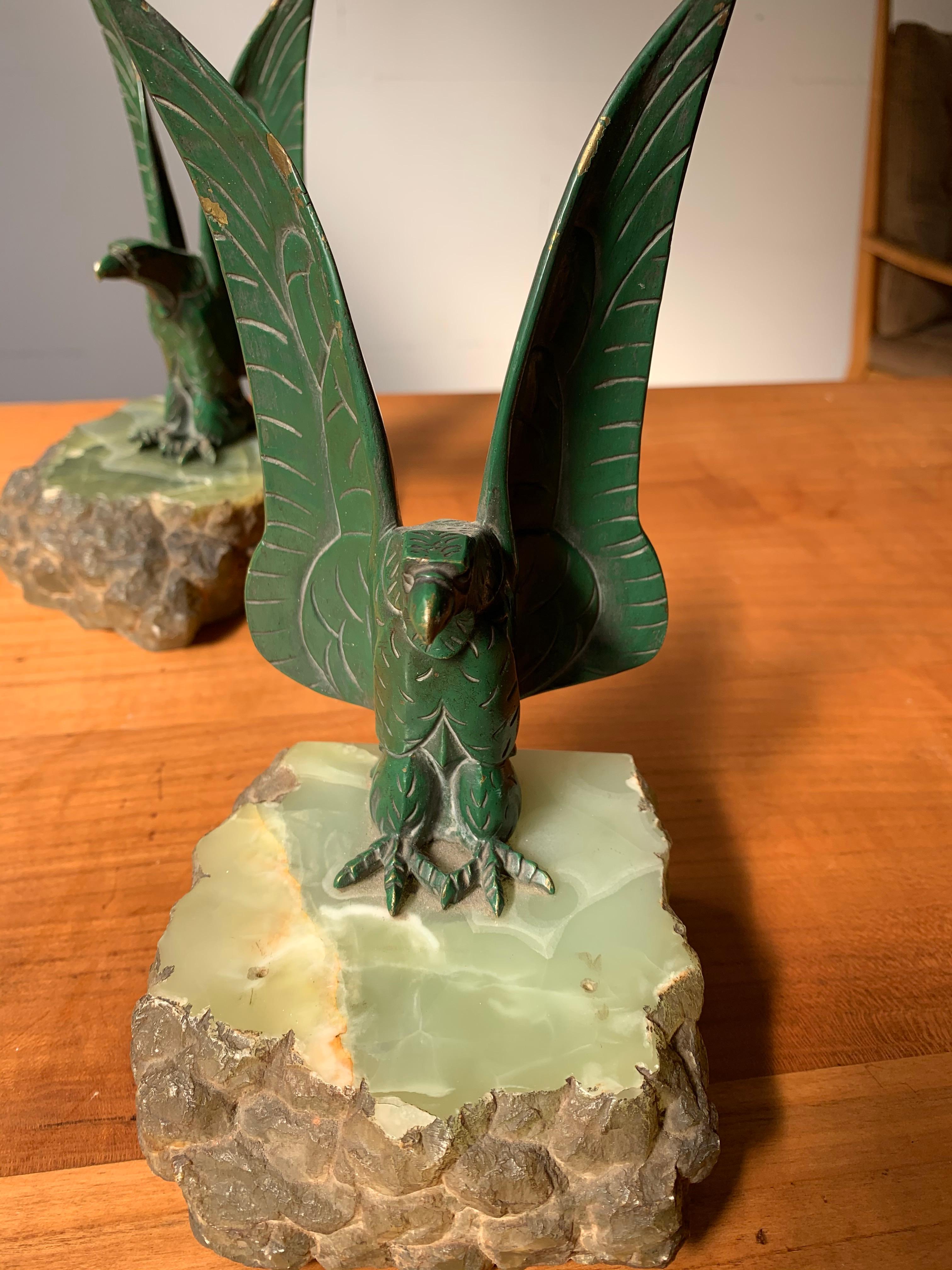 French Unique Art Deco Pair of Bronze Eagle Bookend Sculptures in Style Max Le Verrier