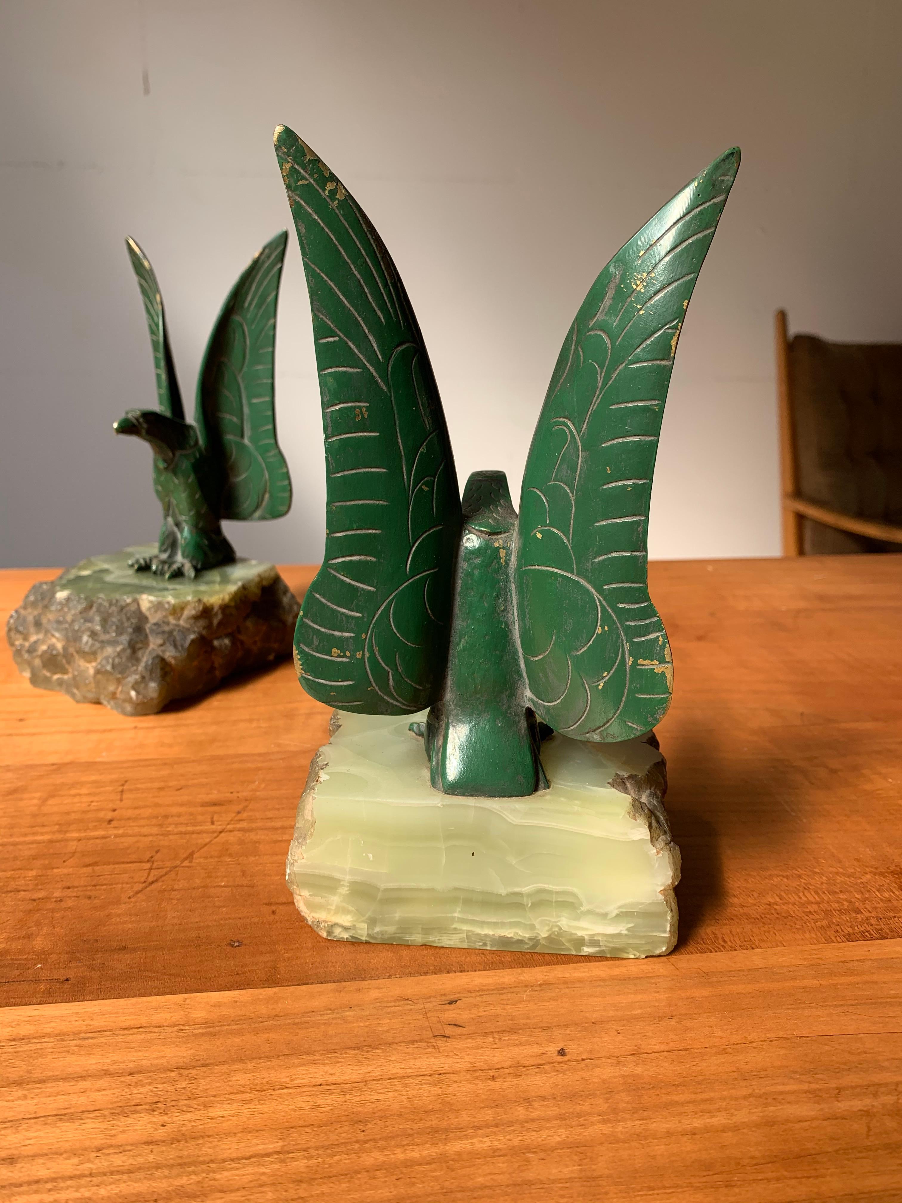 Unique Art Deco Pair of Bronze Eagle Bookend Sculptures in Style Max Le Verrier In Good Condition In Lisse, NL