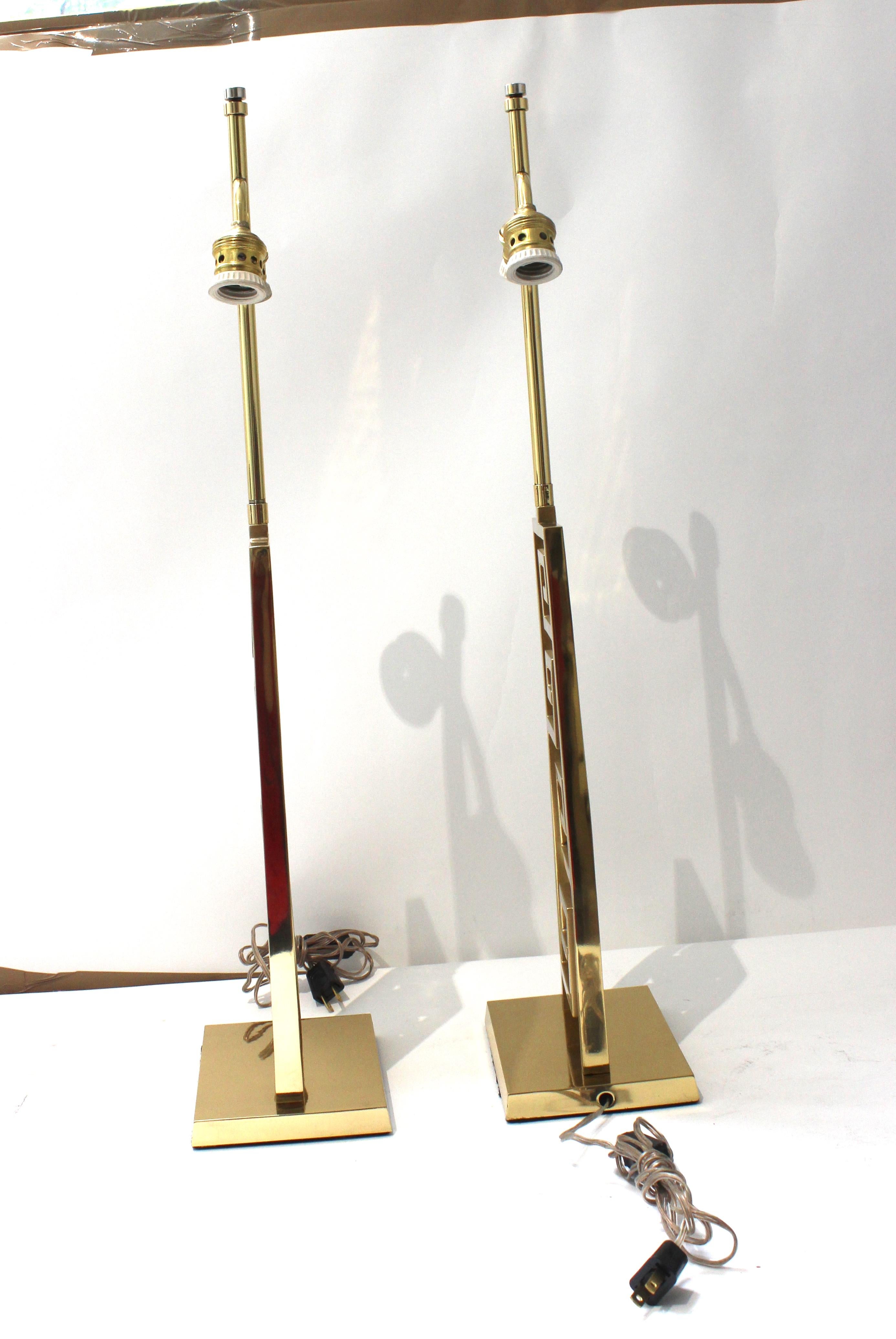 Pair of Bronze Art Deco Lamps with Greek Key Motif For Sale 4