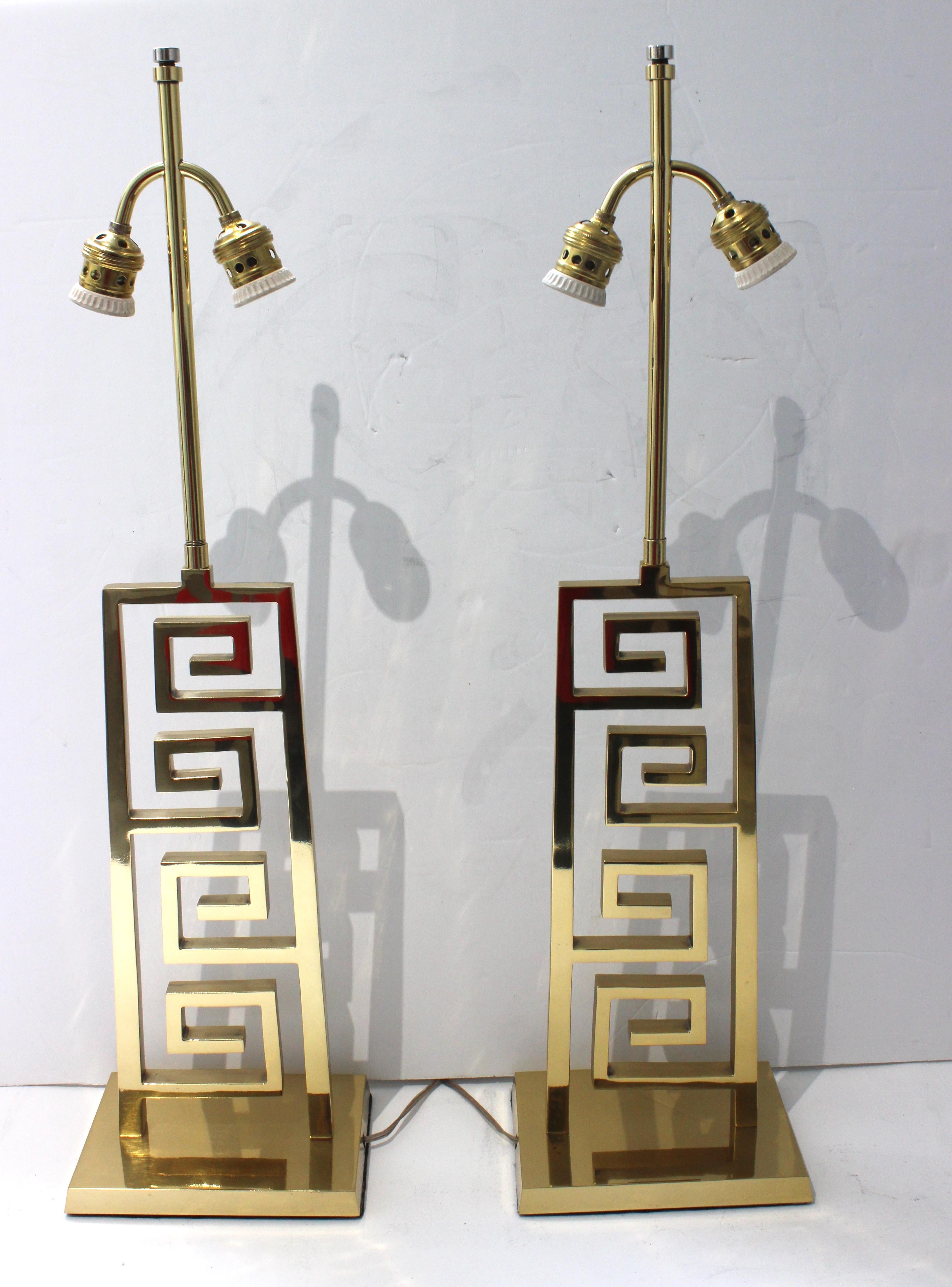 Pair of Bronze Art Deco Lamps with Greek Key Motif For Sale 8