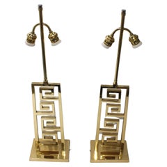 Pair of Bronze Art Deco Lamps with Greek Key Motif