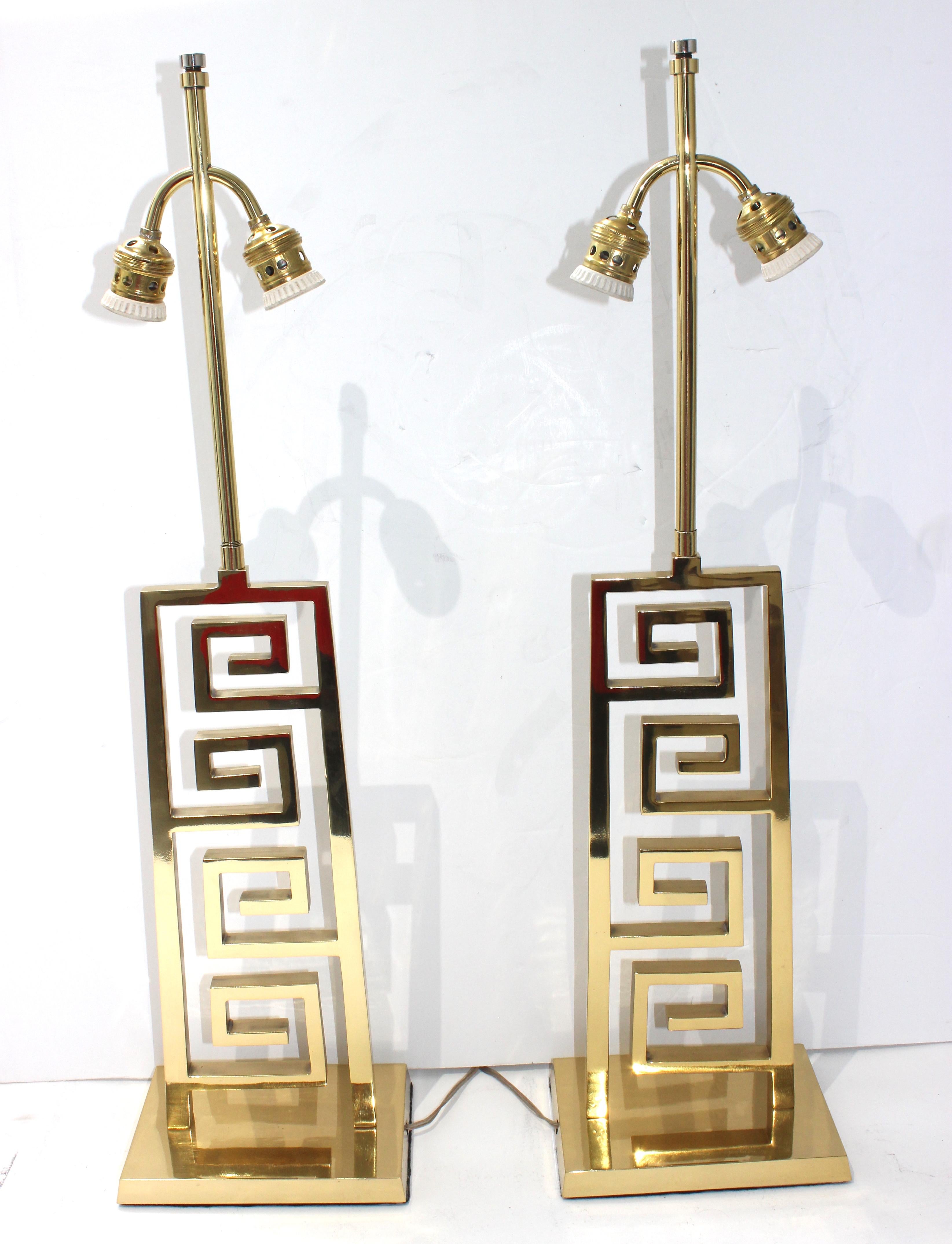 Pair of Bronze Art Deco Lamps with Greek Key Motif For Sale 2