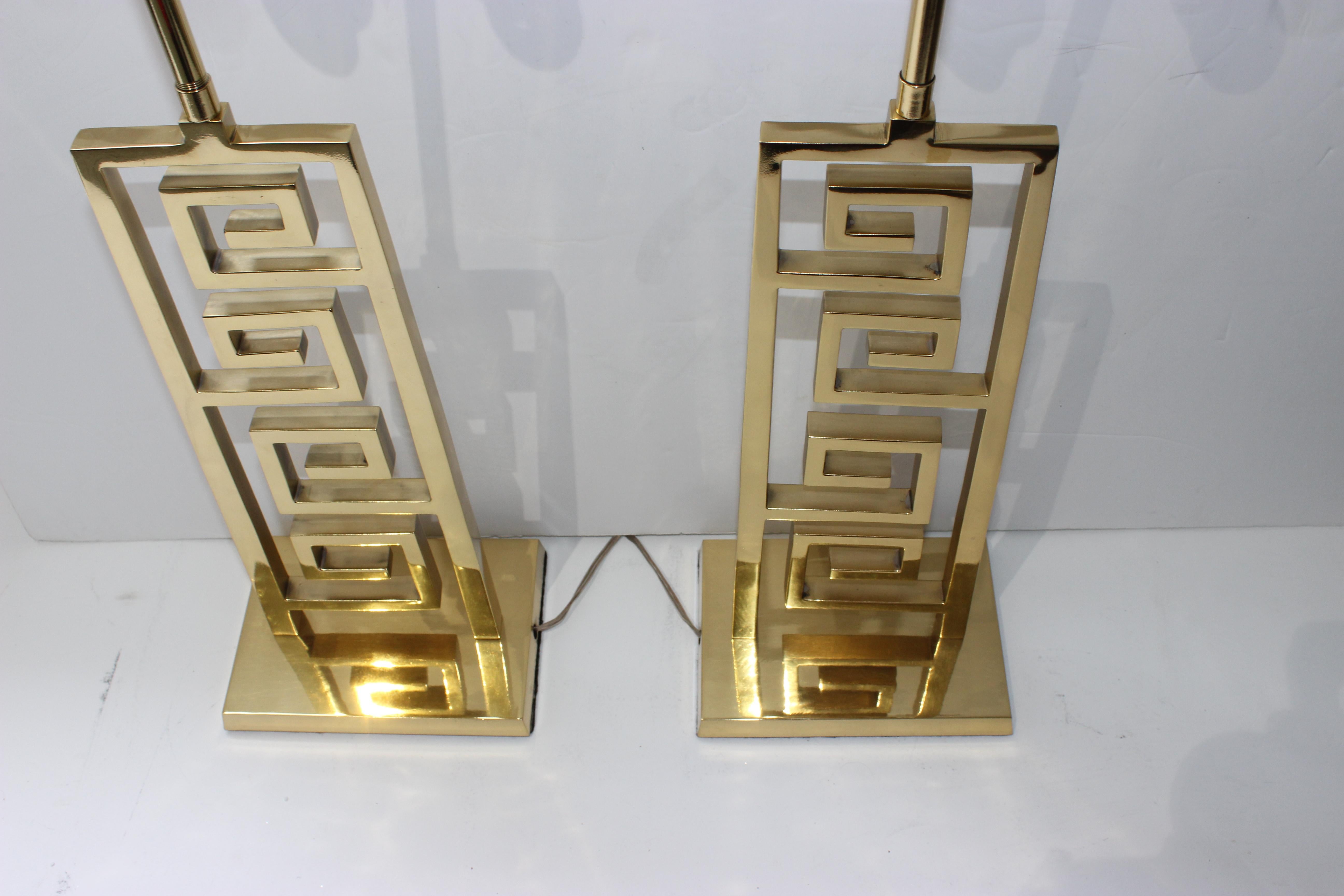 Pair of Bronze Art Deco Lamps with Greek Key Motif For Sale 3