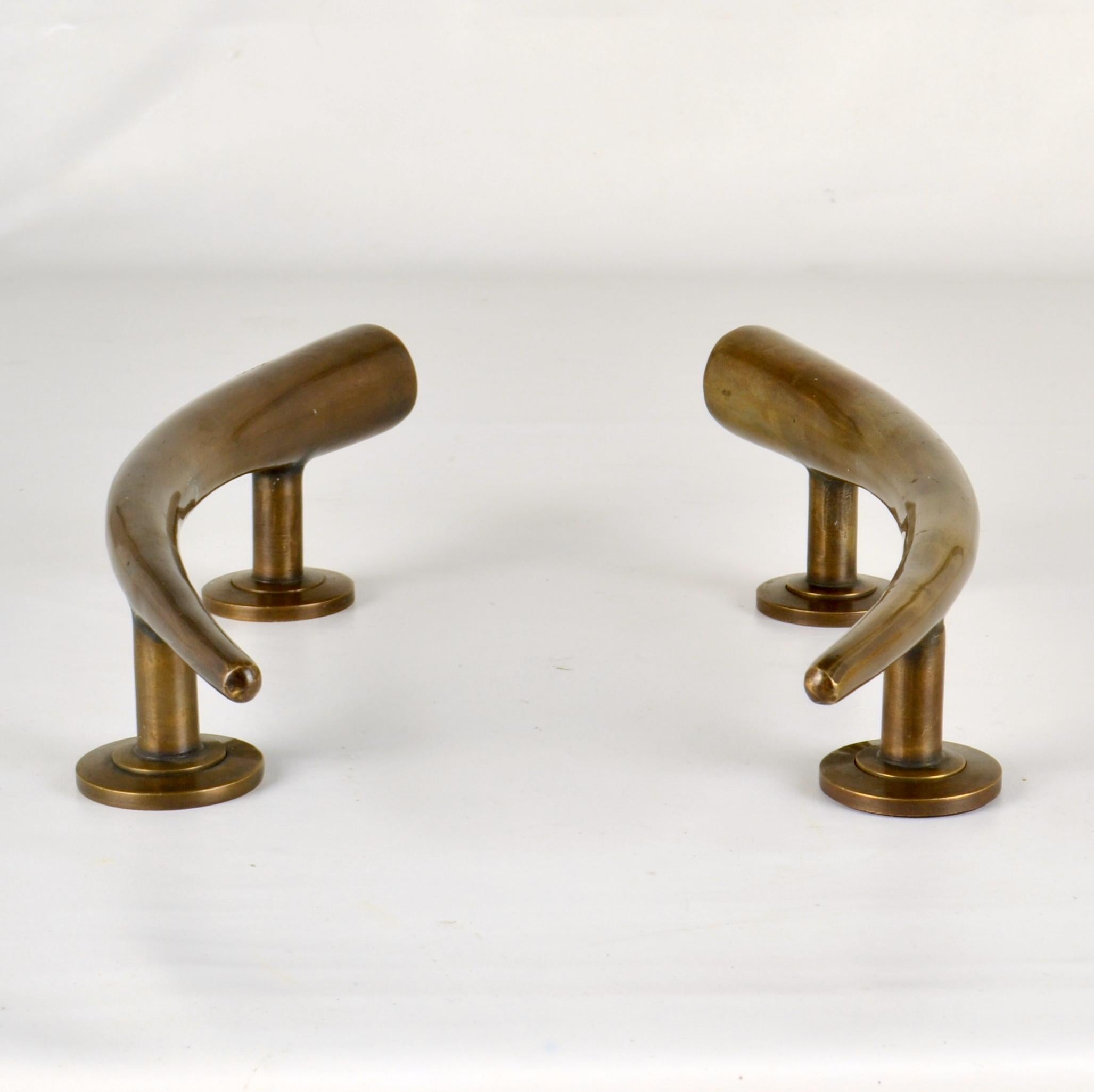 Pair of Bronze Art Deco Push and Pull Door Handles For Sale 1