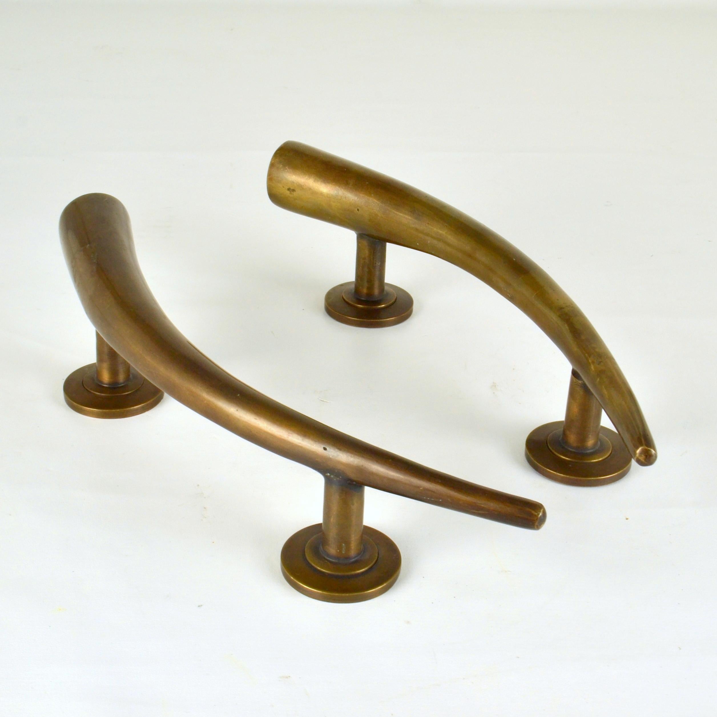 Pair of Bronze Art Deco Push and Pull Door Handles For Sale 2