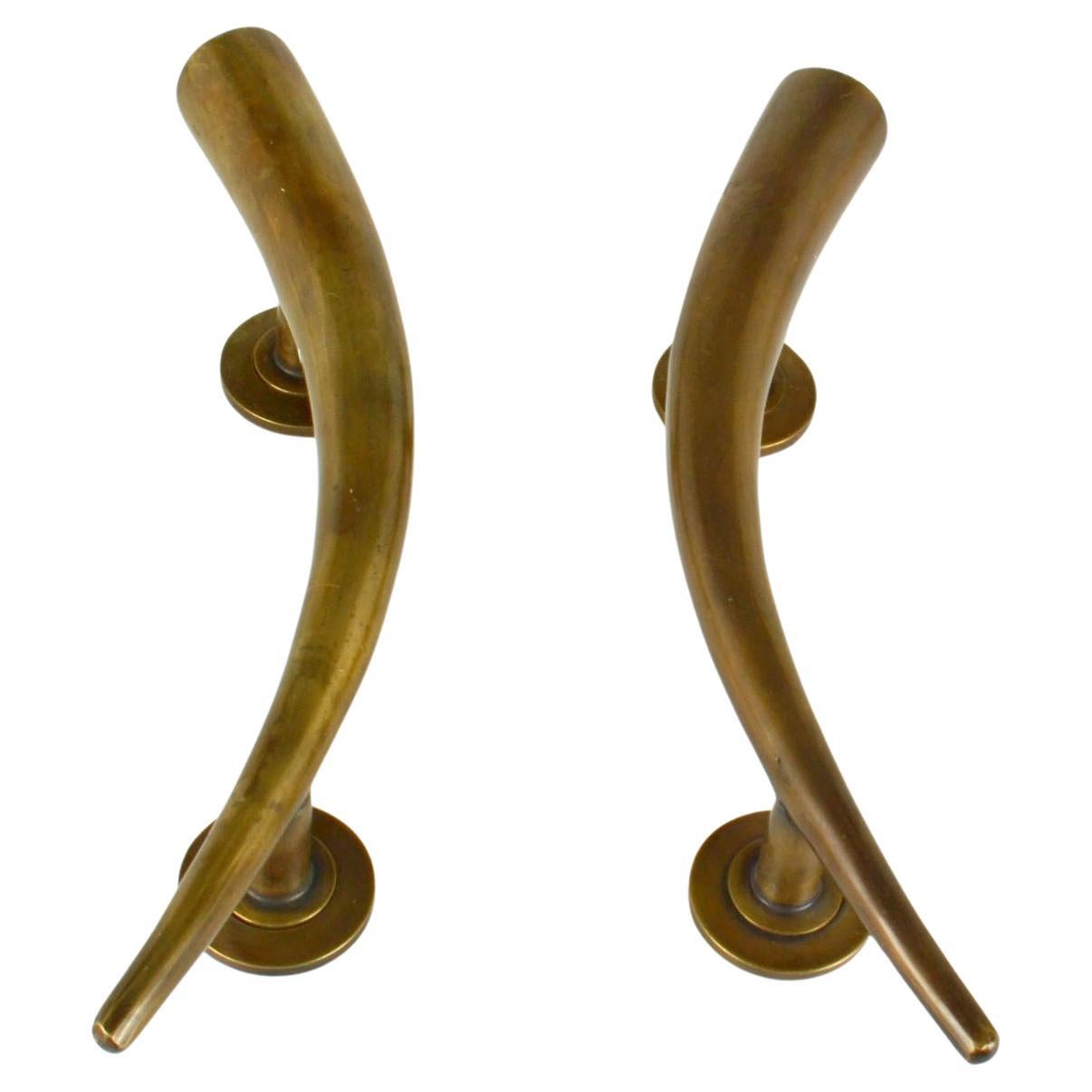 Paar bronzene Art-Déco-Türgriffe zum Drücken und Ziehen im Angebot