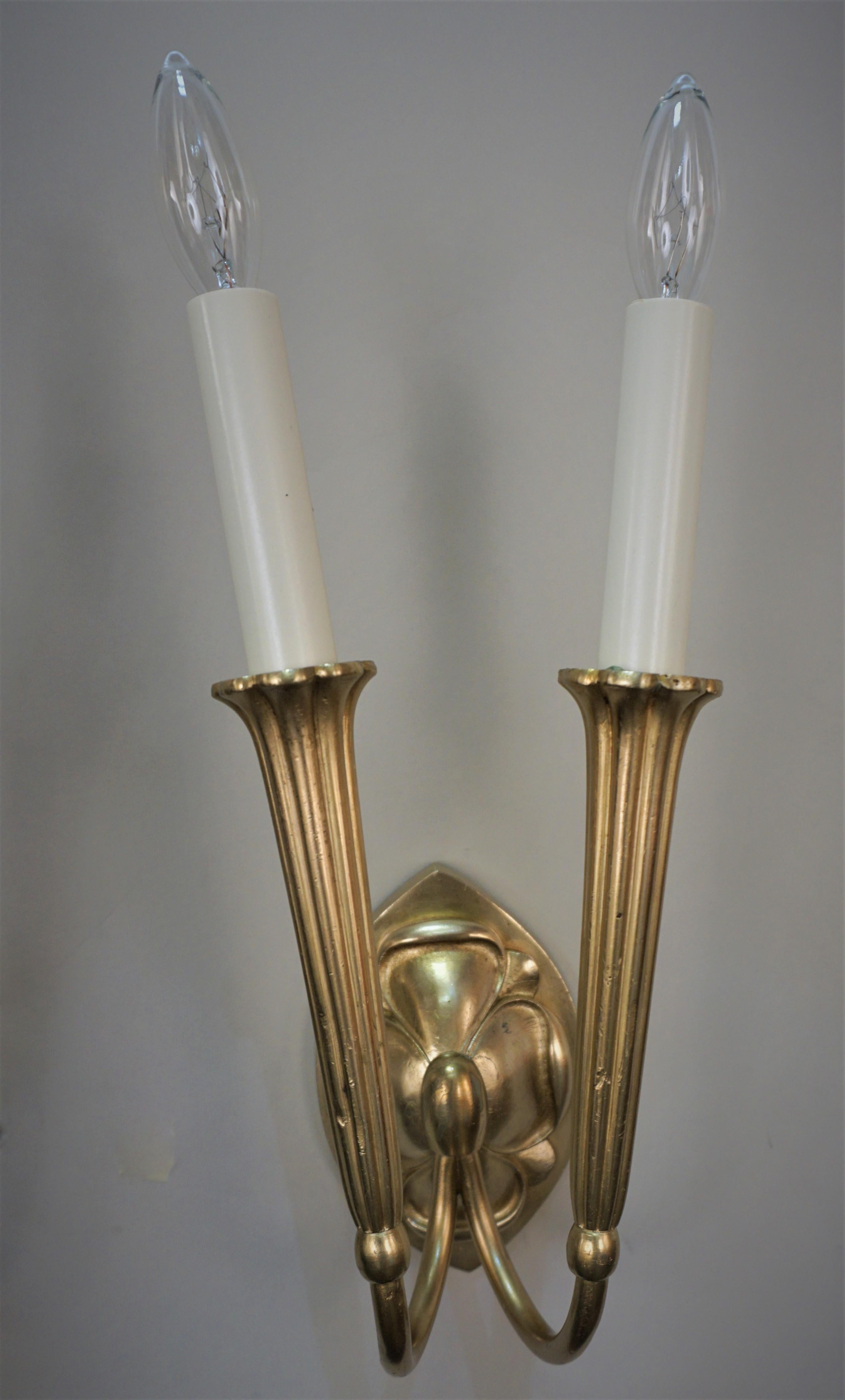 Pair of Bronze Art Deco Wall Sconces For Sale 1