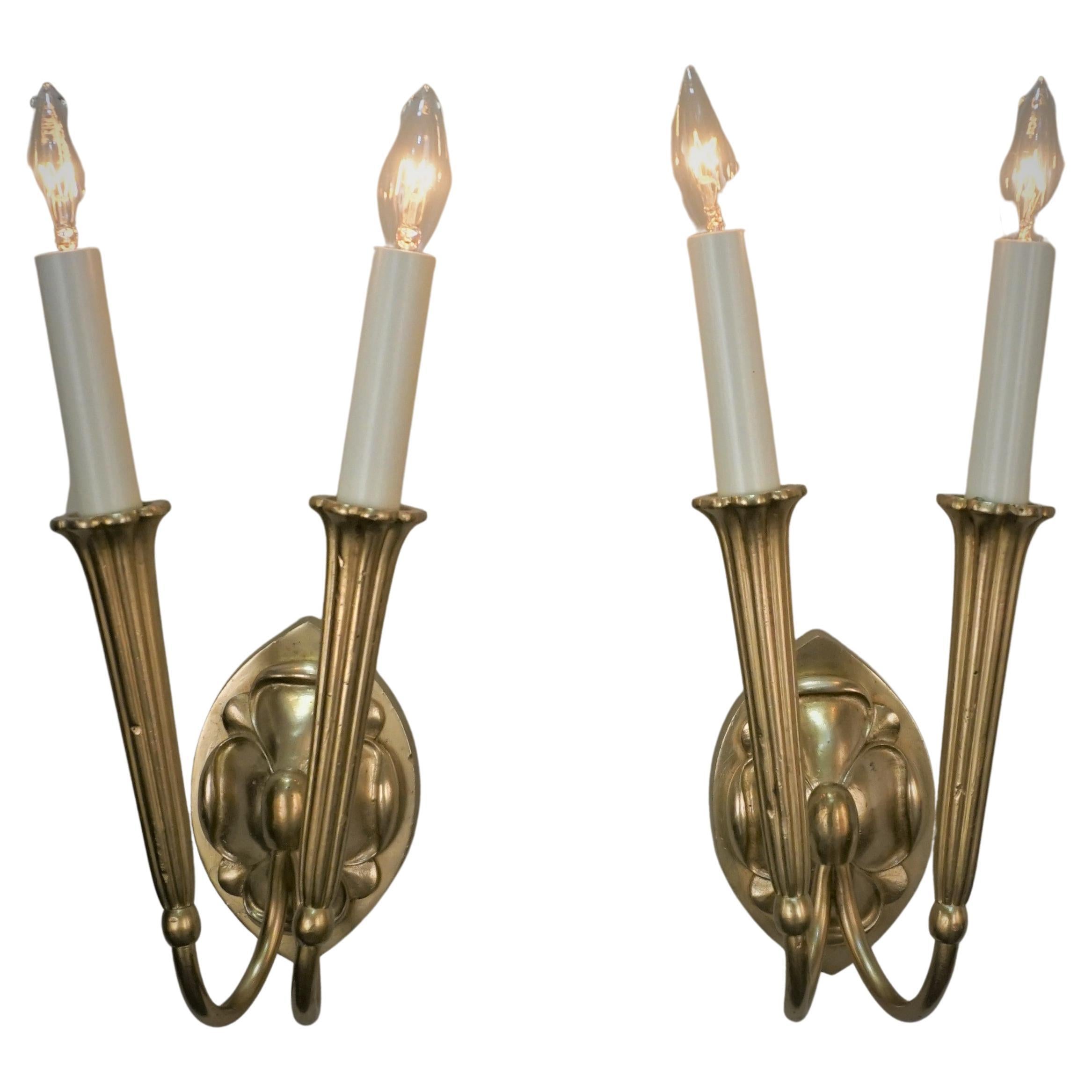 Pair of Bronze Art Deco Wall Sconces For Sale