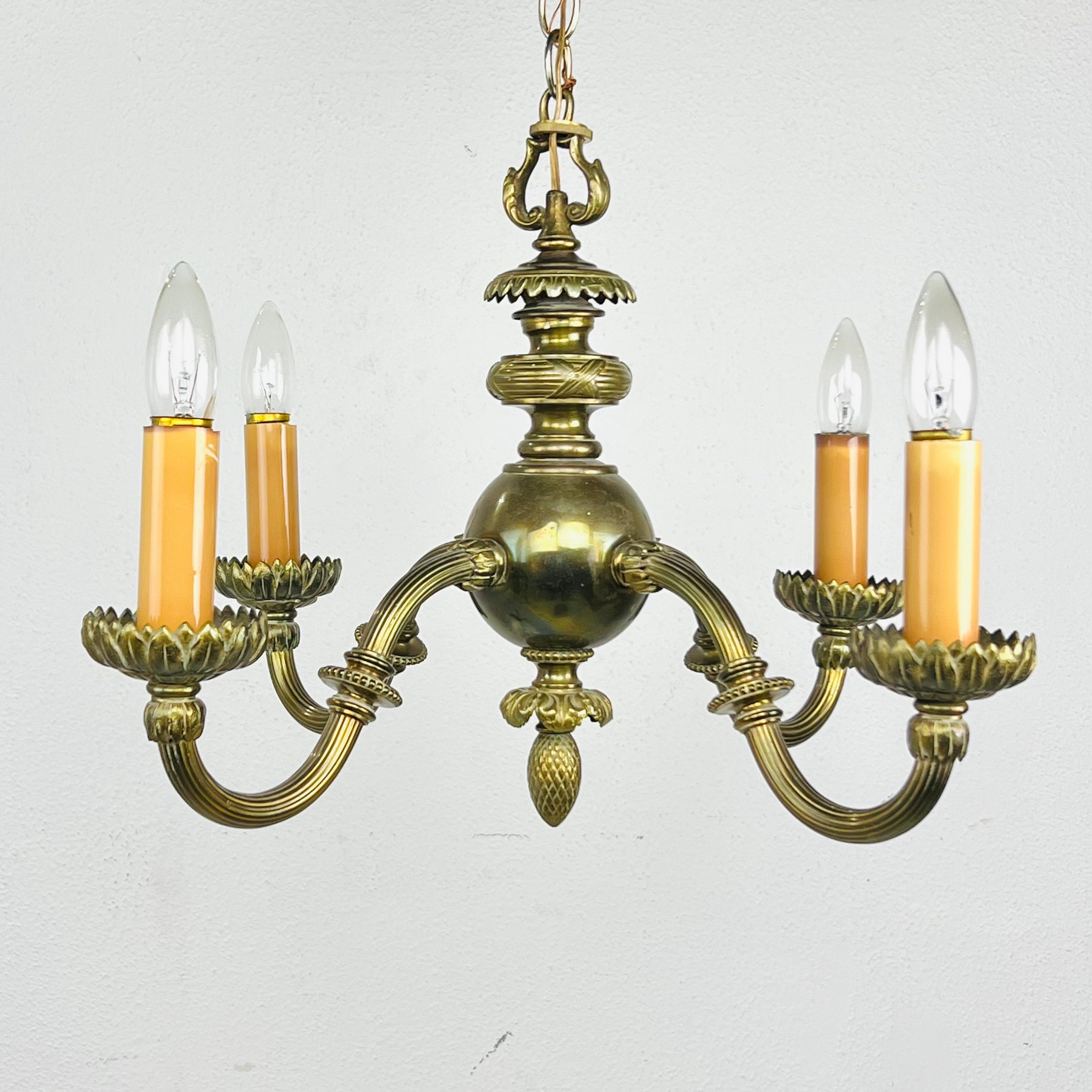 Pair of Bronze Art Nouveau 4 Arm Candlestick Chandeliers For Sale 6