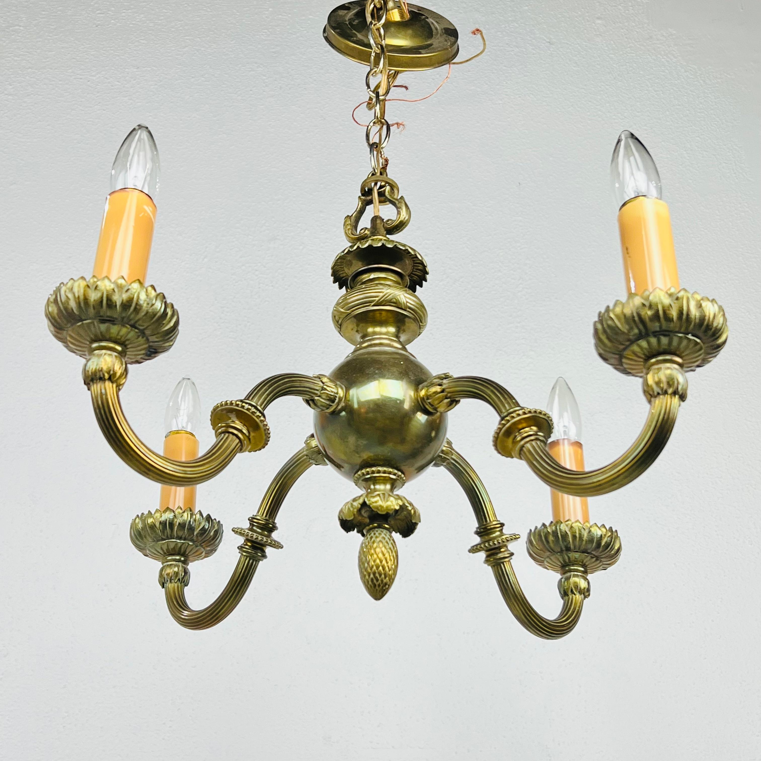 Pair of Bronze Art Nouveau 4 Arm Candlestick Chandeliers For Sale 7