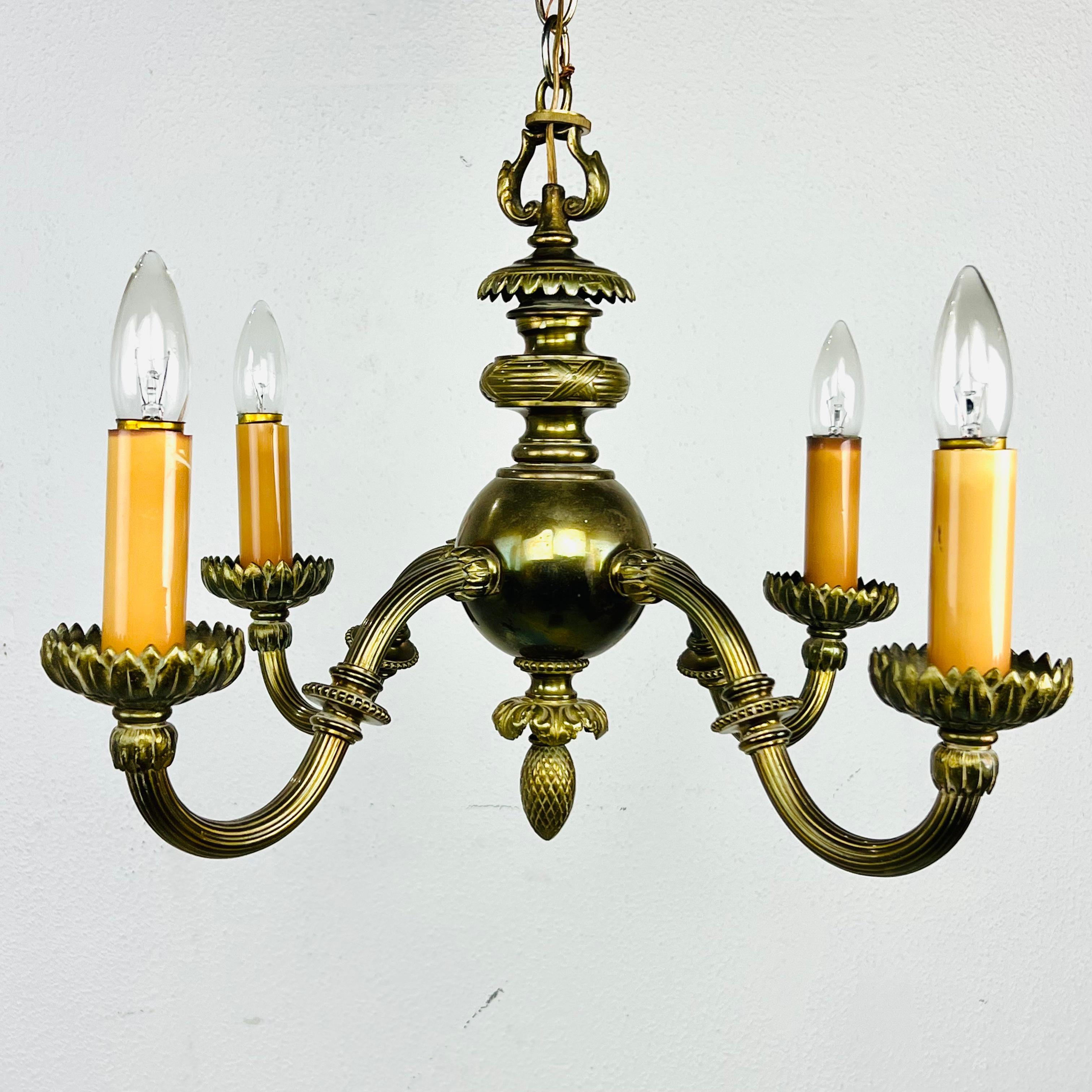 Pair of Bronze Art Nouveau 4 Arm Candlestick Chandeliers For Sale 8