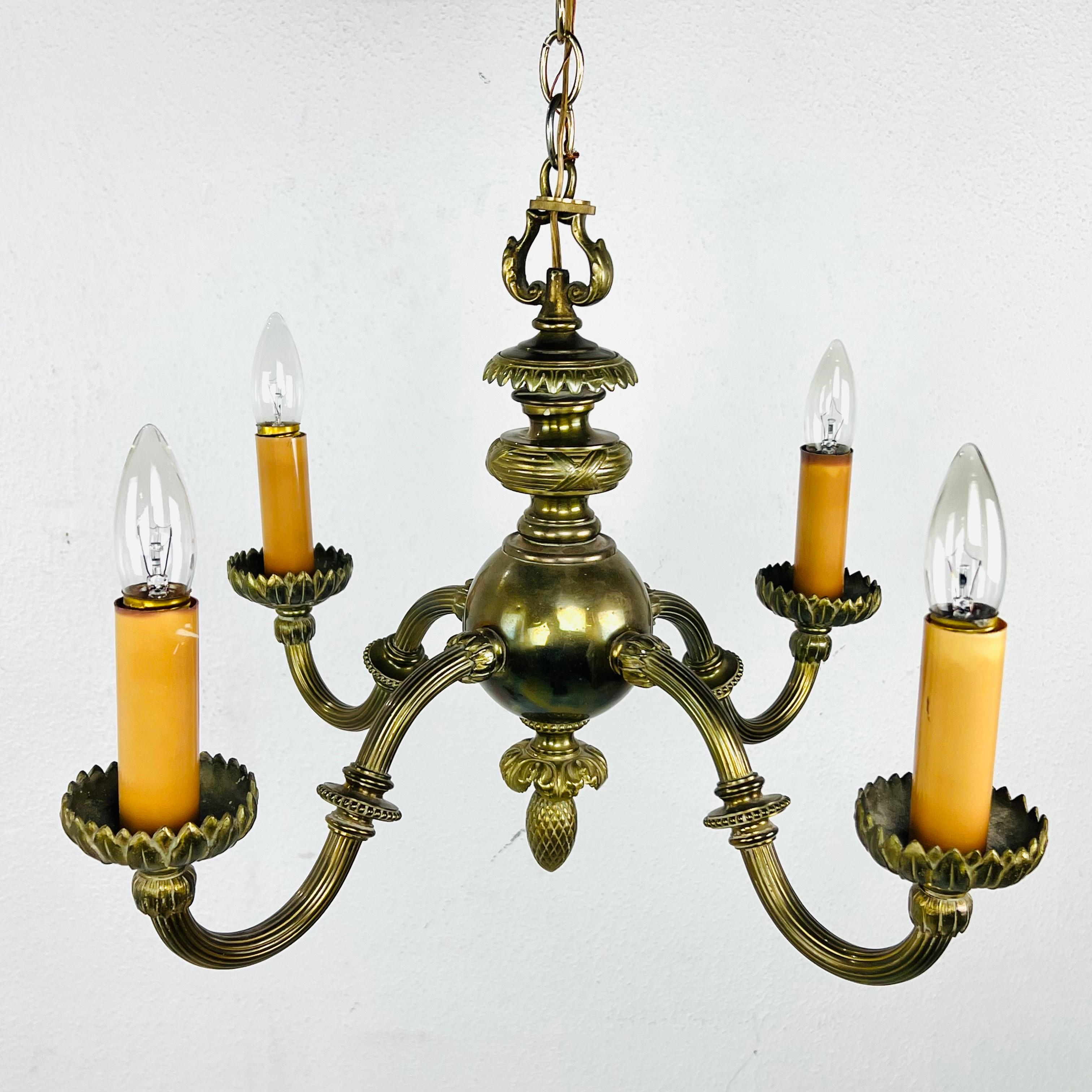 Pair of Bronze Art Nouveau 4 Arm Candlestick Chandeliers For Sale 9
