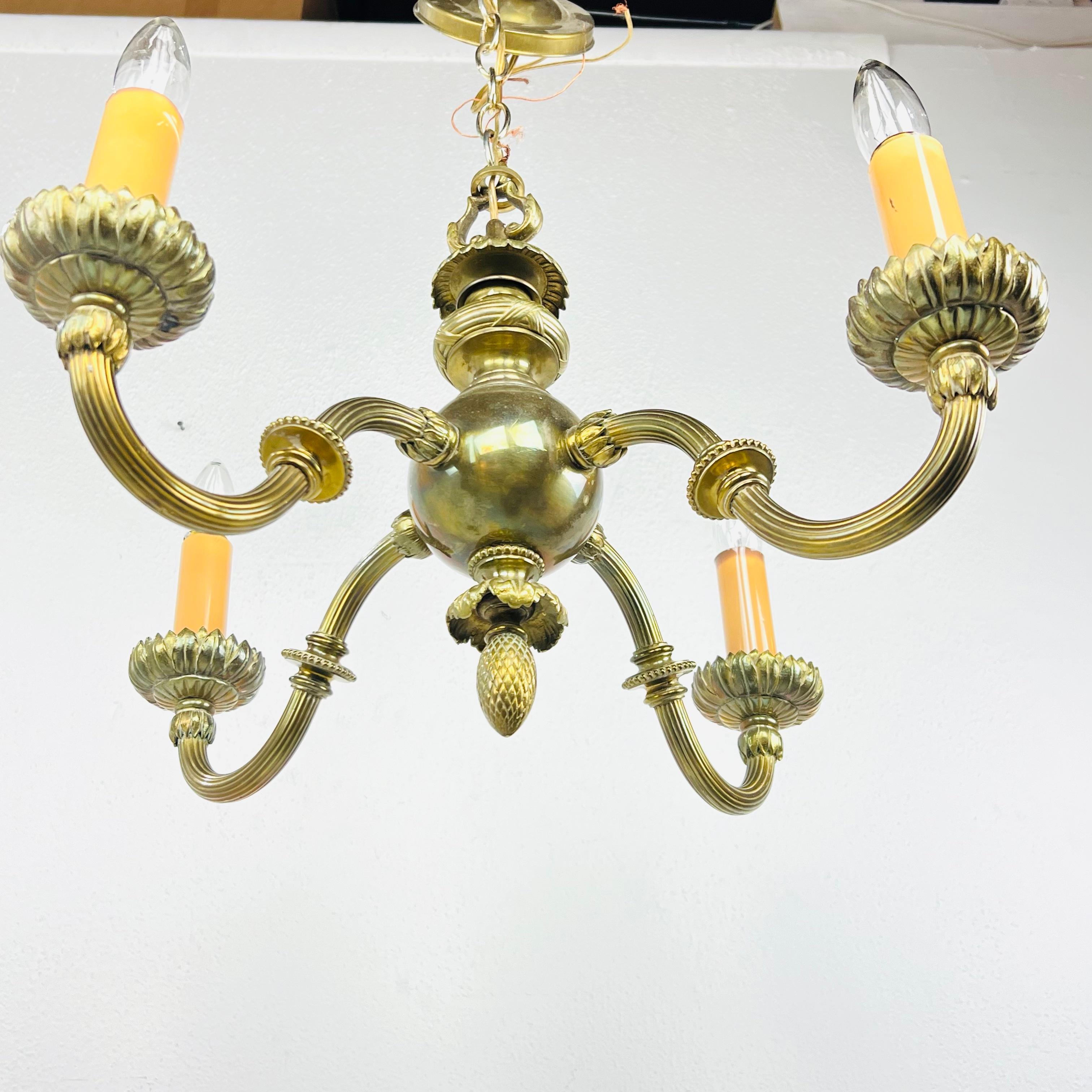 Pair of Bronze Art Nouveau 4 Arm Candlestick Chandeliers For Sale 13