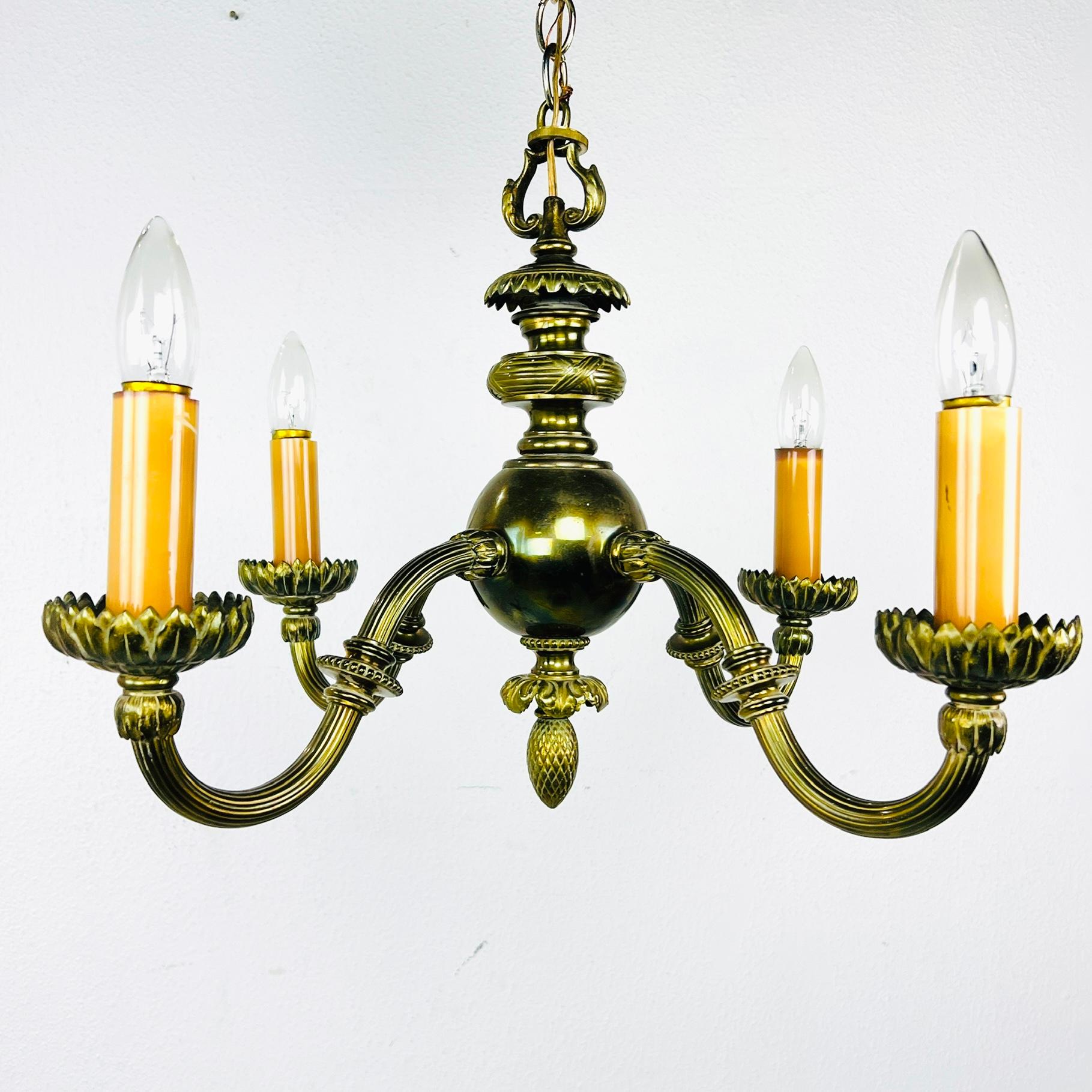 Pair of Bronze Art Nouveau 4 Arm Candlestick Chandeliers For Sale 1