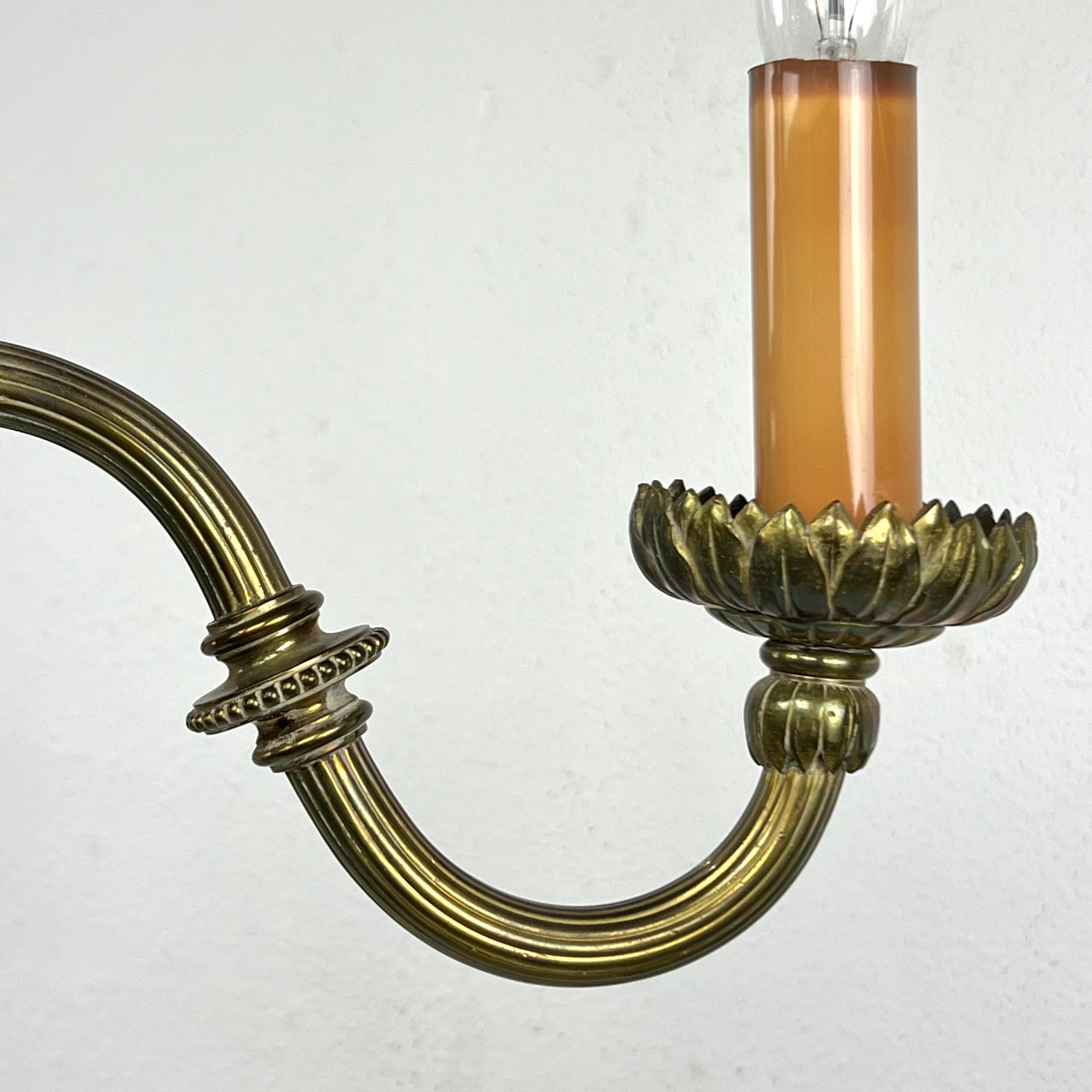 Pair of Bronze Art Nouveau 4 Arm Candlestick Chandeliers For Sale 2