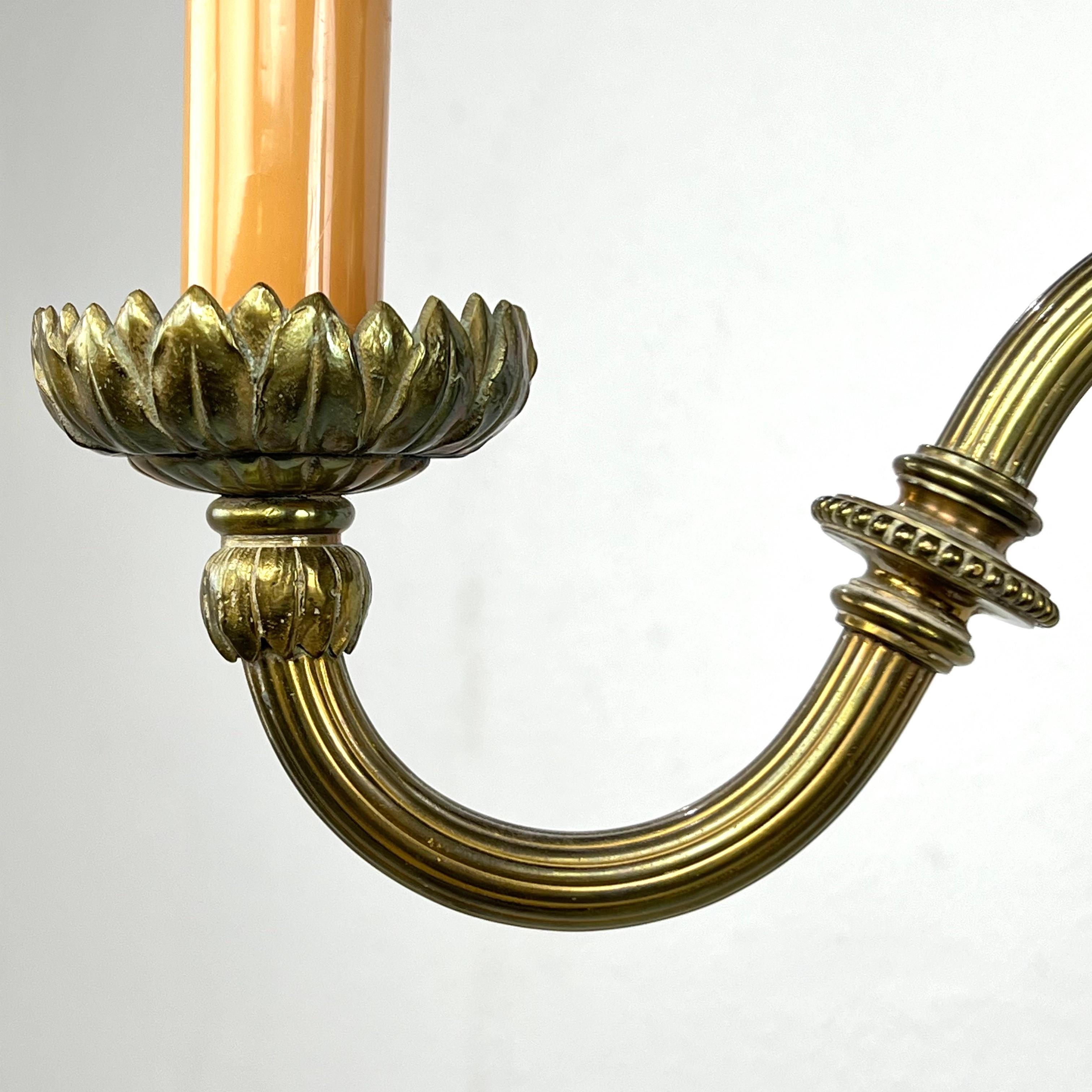 Pair of Bronze Art Nouveau 4 Arm Candlestick Chandeliers For Sale 3