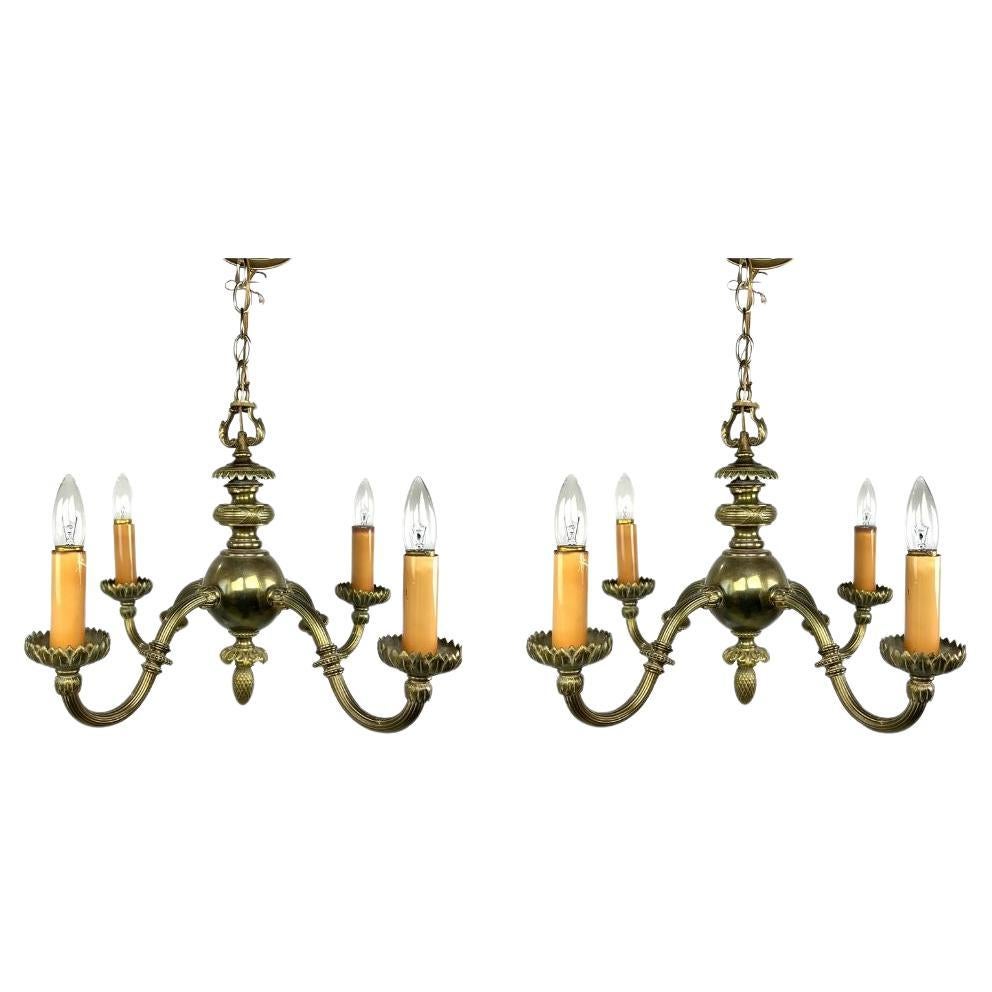 Paire de chandeliers Art Nouveau à 4 bras en bronze en vente