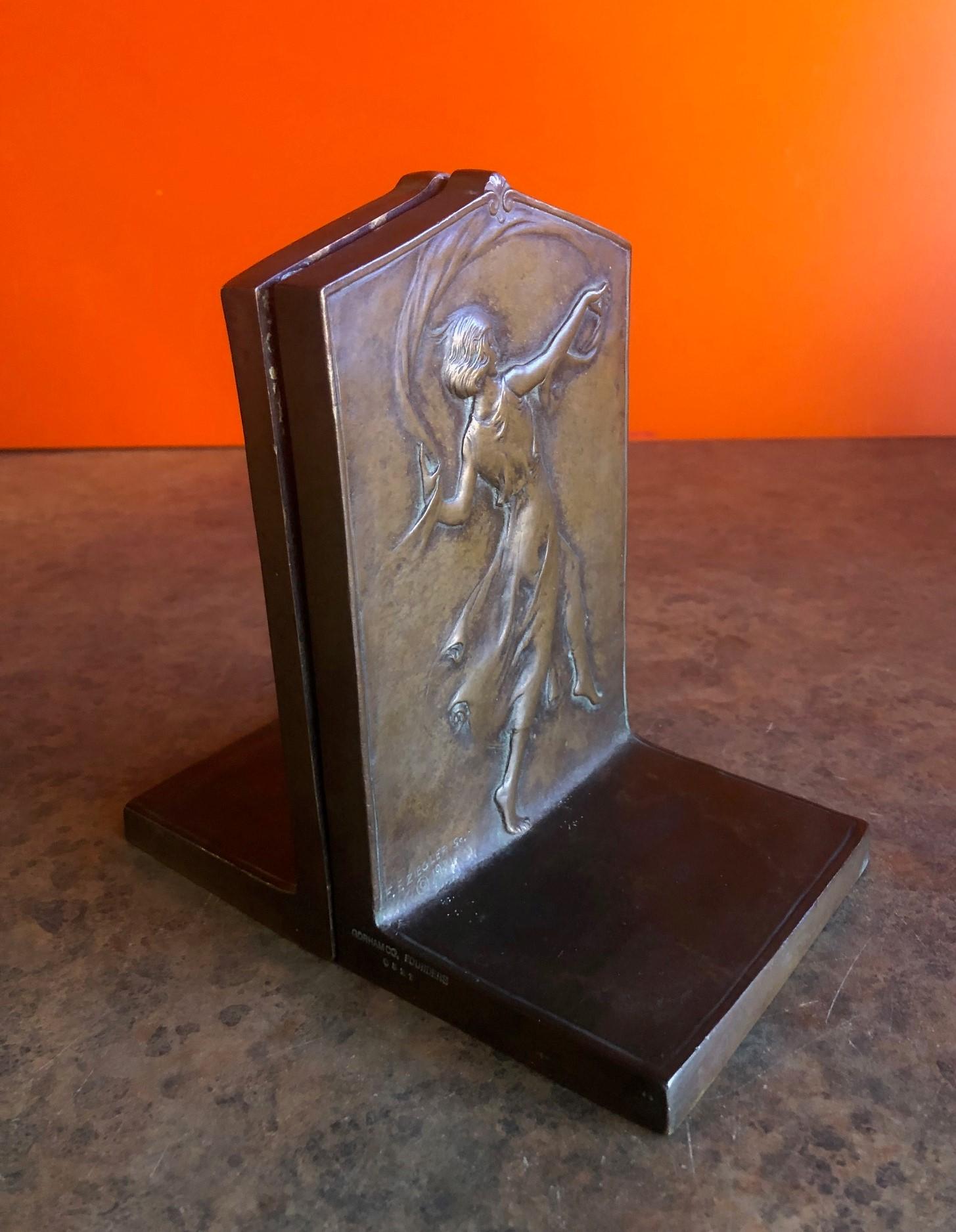 Pair of Bronze Art Nouveau Dancers Bookends by F.F. Ziegler for Gorham Founders 4