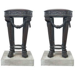 Pair of Bronze Athenae on Marble Bases