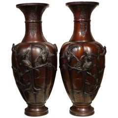 Pair of Bronze Baluster Vases with Red Patina, Japan Meiji Period, 19th Century