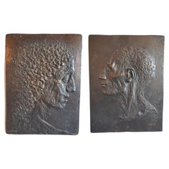 Pair of Bronze Bas Relief Wall Plaques by Kahlil Gibran