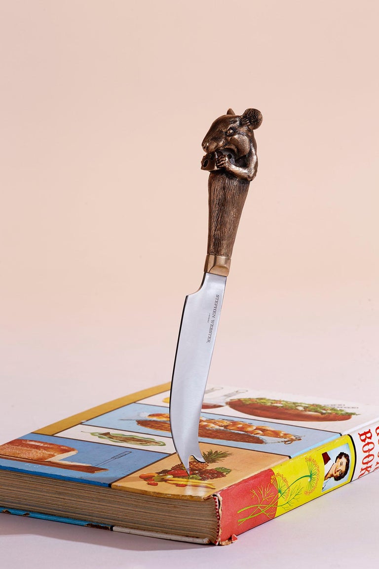 Pair of Bronze Beast Cheese Knives with Folded Steel Blades For Sale at