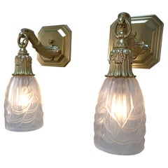 Pair of Bronze Bird Head and Glass Wall Sconces by Charles Schneider