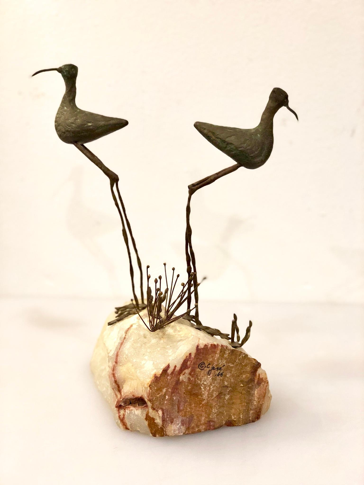 Pair of Bronze Birds Sculpture on Quartz Base by Curtis Jere, 1968 In Excellent Condition In San Diego, CA