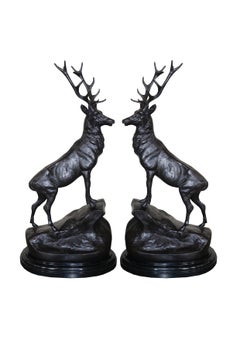 Pair of Bronze Black Stags by Jules Moigniez