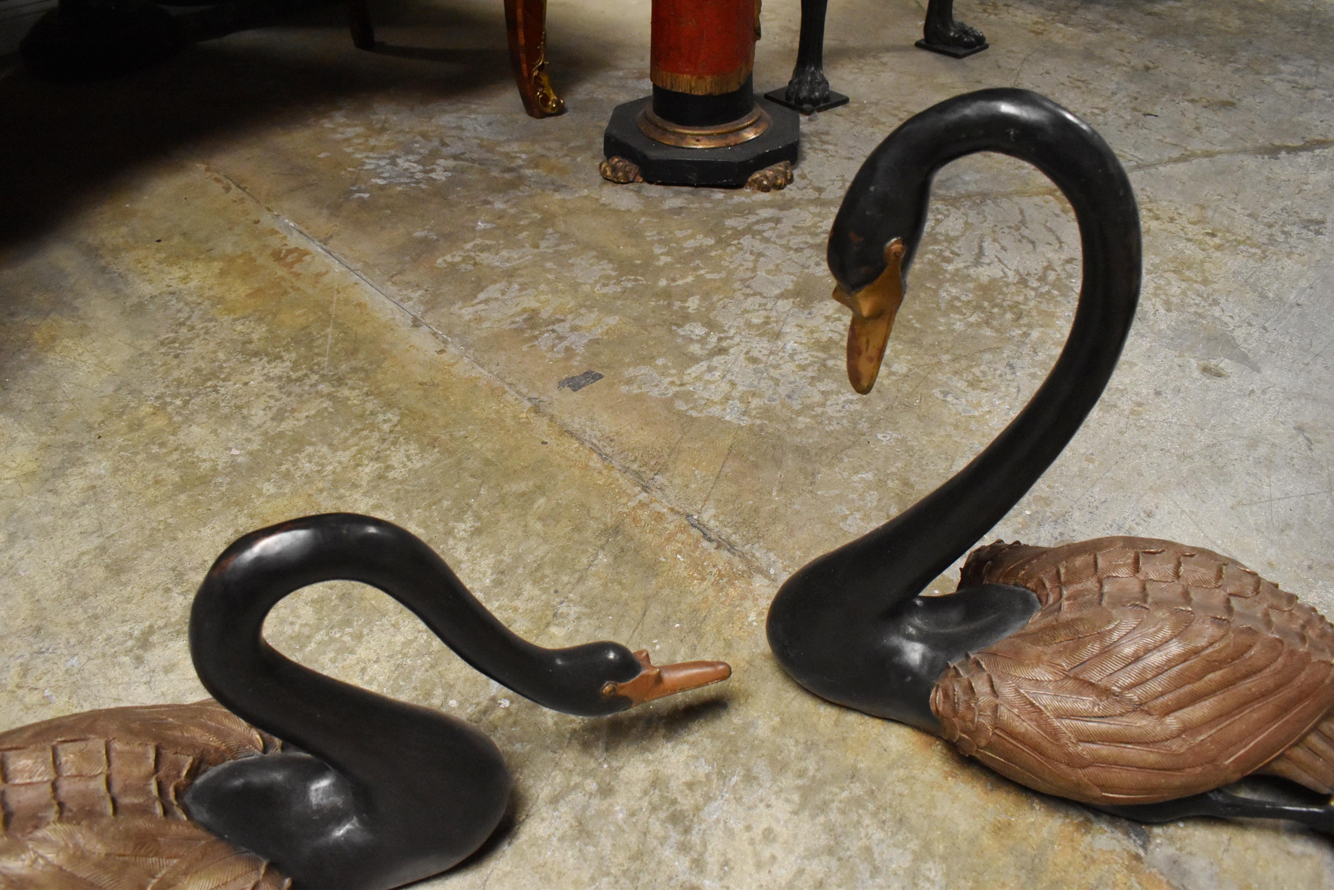 20th Century Pair of Bronze Black Swans