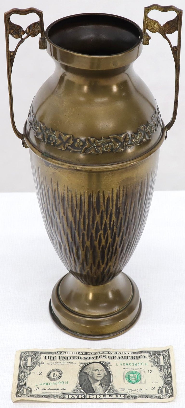 Pair of Bronze Bohemian Double Handle Urn Shape Vases For Sale at