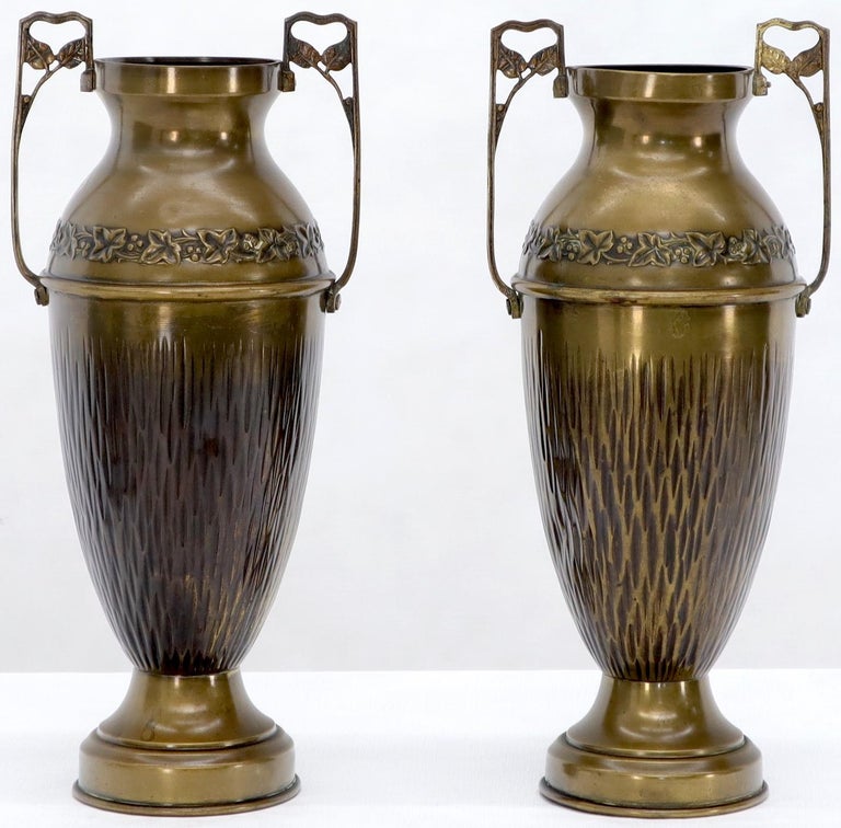 Pair of Bronze Bohemian Double Handle Urn Shape Vases For Sale at