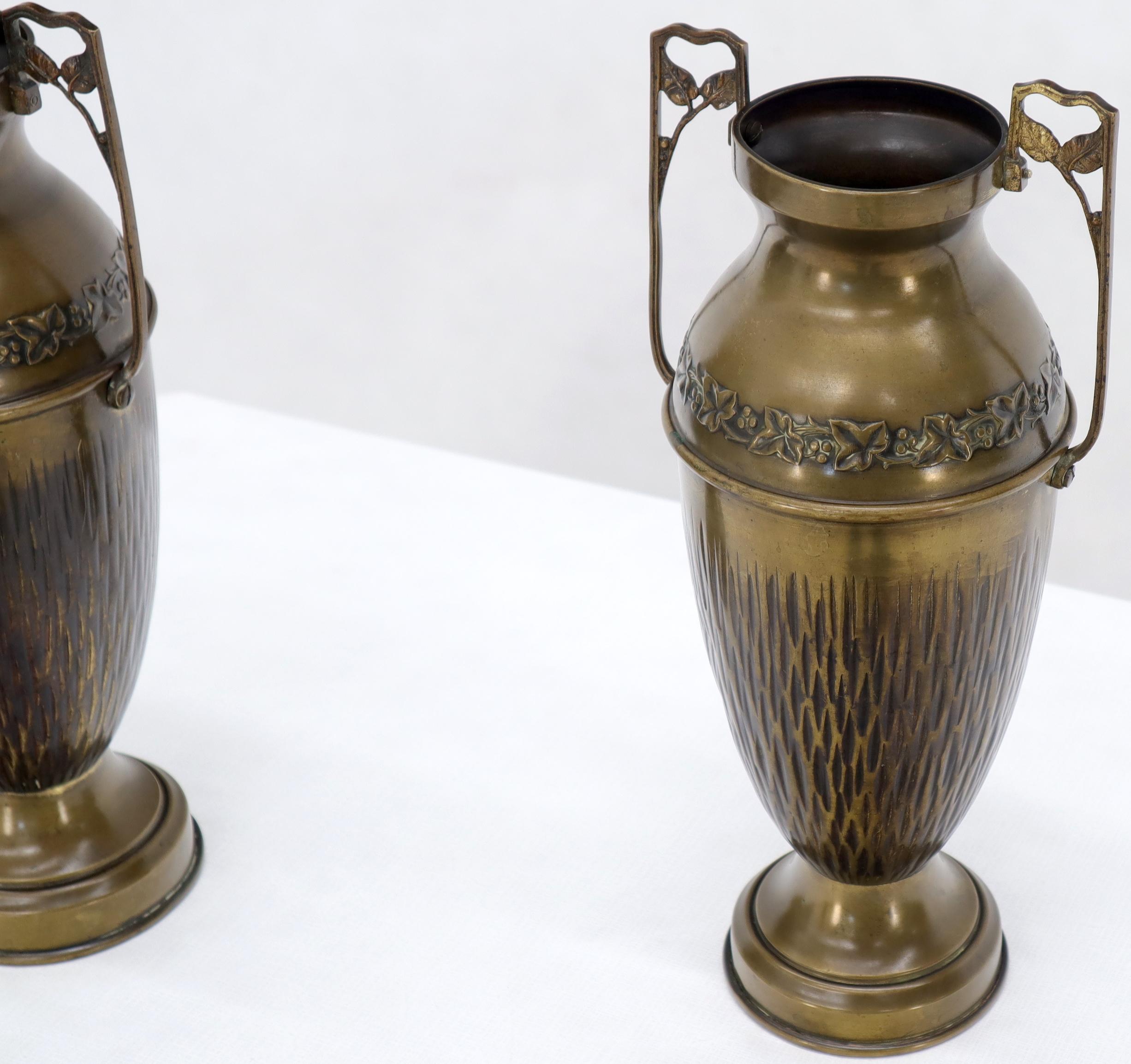Art Nouveau Pair of Bronze Bohemian Double Handle Urn Shape Vases For Sale