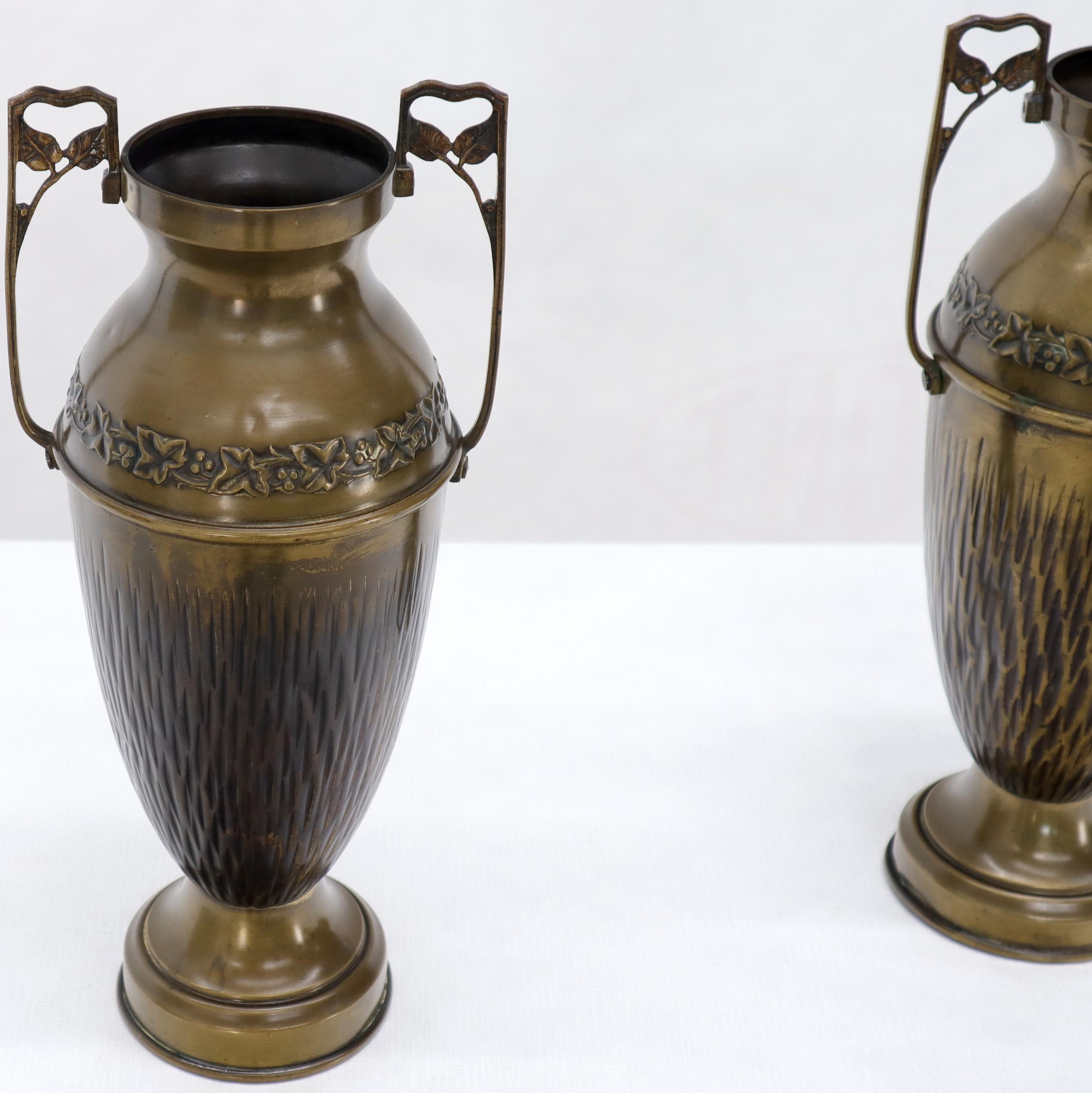 Unknown Pair of Bronze Bohemian Double Handle Urn Shape Vases For Sale