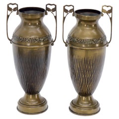 Vintage Pair of Bronze Bohemian Double Handle Urn Shape Vases