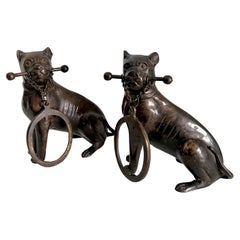 Vintage Pair of Bronze Boxer Dog Bookends Holding an Oval Picture Frame